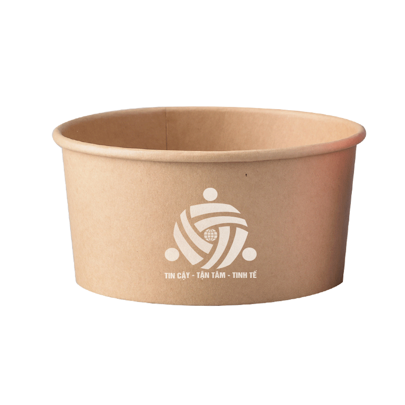 Tô giấy Kraft Salad nâu 750ml đựng thức ăn, salad, bánh bông lan có NẮP PET (PP) chịu nhiệt