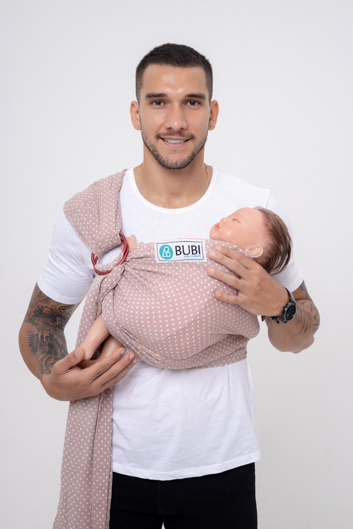 BUBI Ring Sling Gen 1 - Lanh cotton - Chấm bi trắng