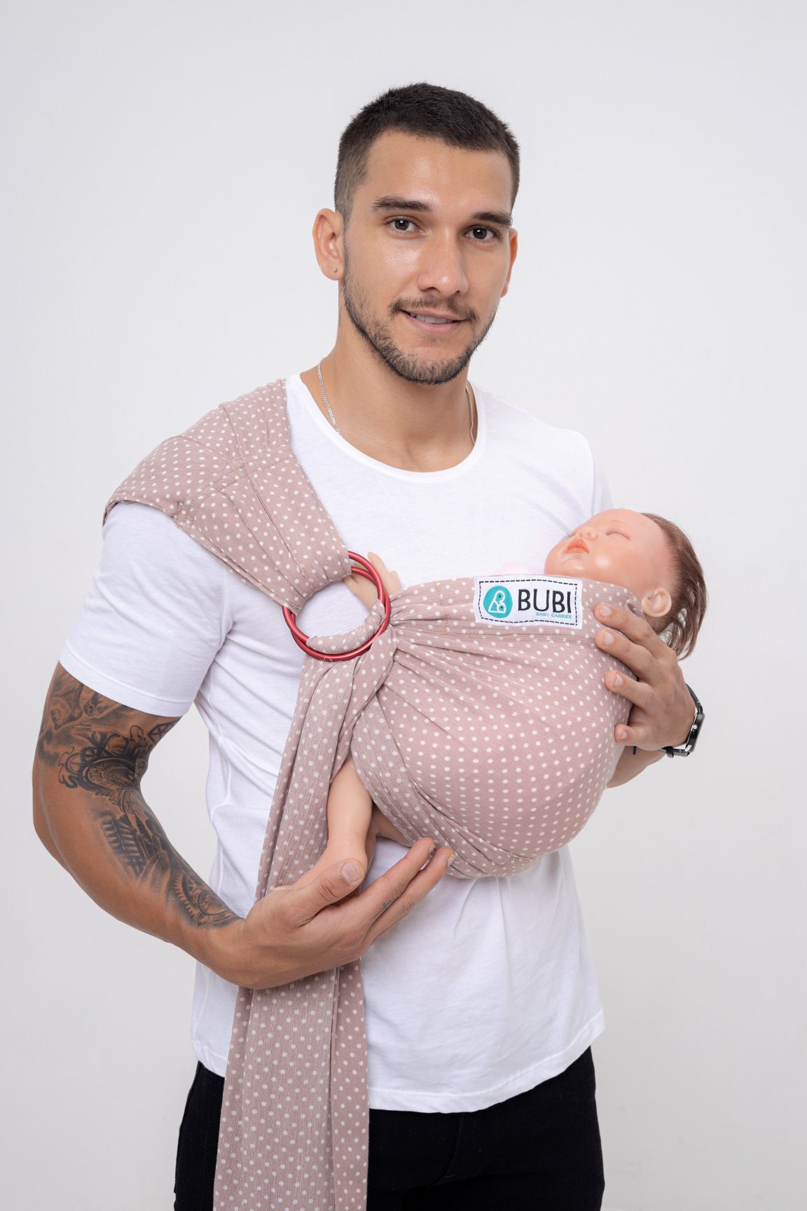 BUBI Ring Sling Gen 1 - Lanh cotton - Chấm bi trắng