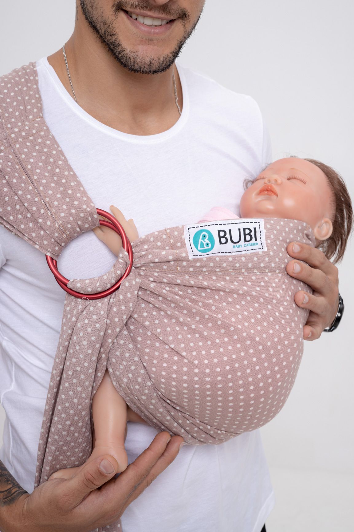  BUBI Ring Sling Gen 1 -  Lanh cotton - Chấm bi trắng 