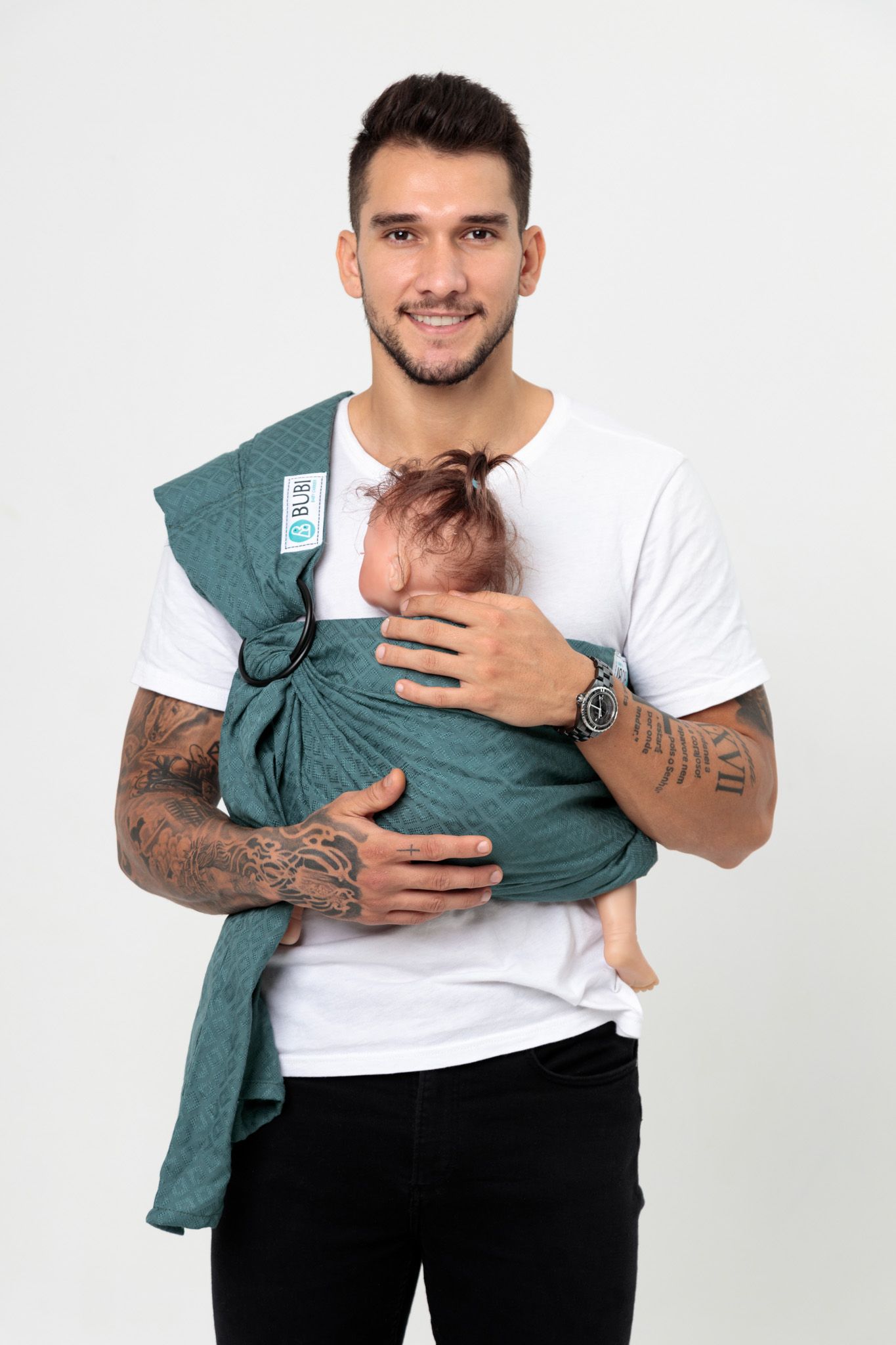 BUBI Ring Sling Gen 1 - Lanh cotton - Xanh két