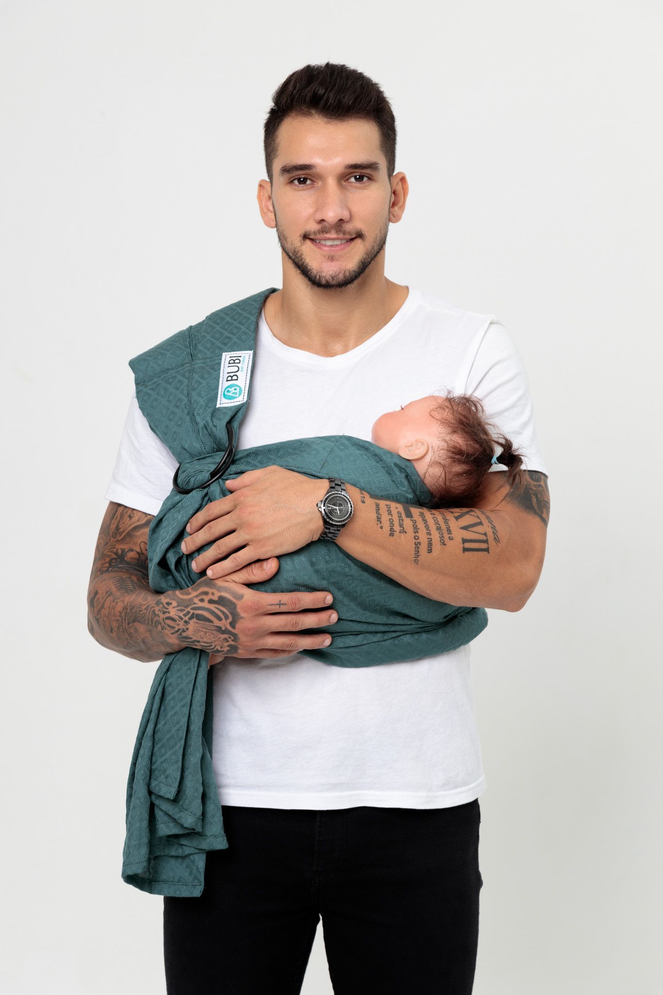 BUBI Ring Sling Gen 1 - Lanh cotton - Xanh két