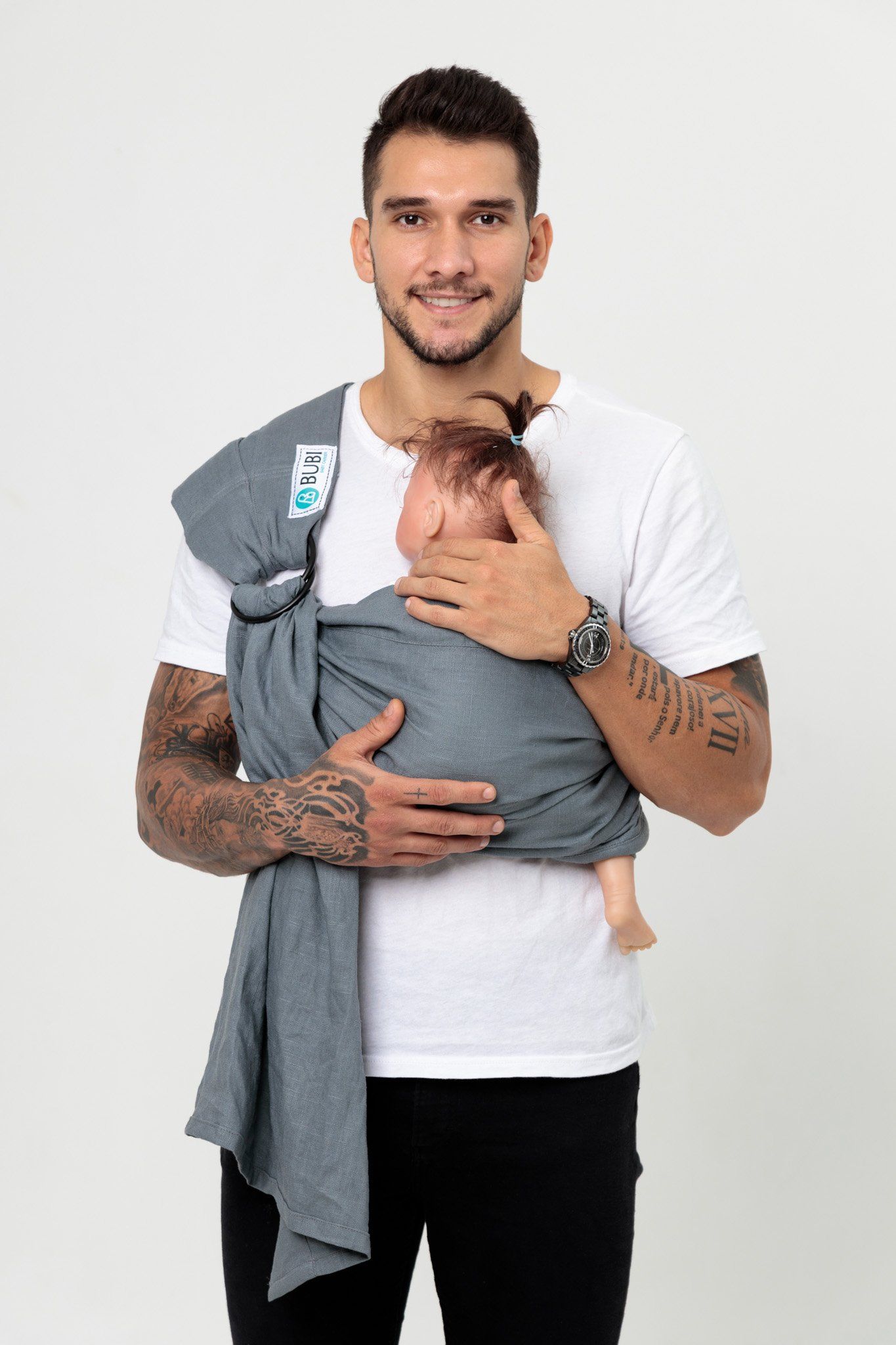 BUBI Ring Sling Gen 1 - Linen cotton - Xanh xám