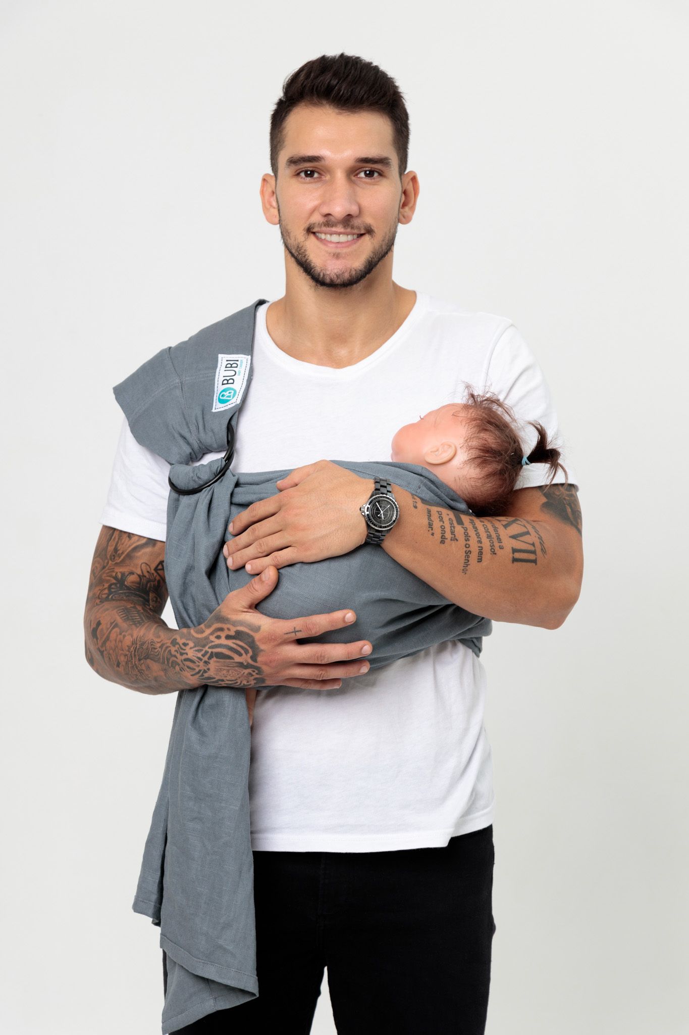 BUBI Ring Sling Gen 1 - Linen cotton - Xanh xám