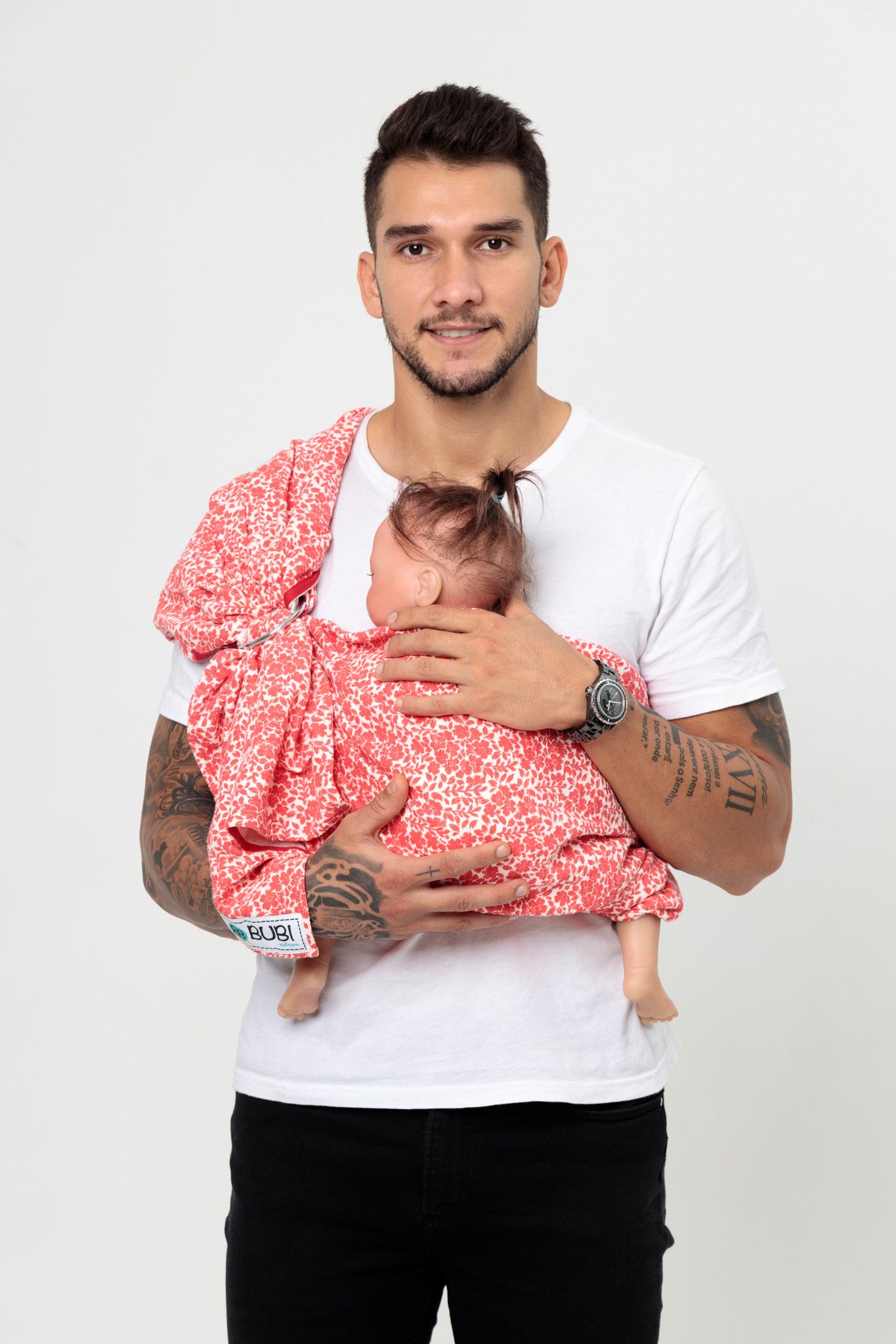 BUBI Ring Sling Gen 1 - Da cá cotton - Hoa đỏ