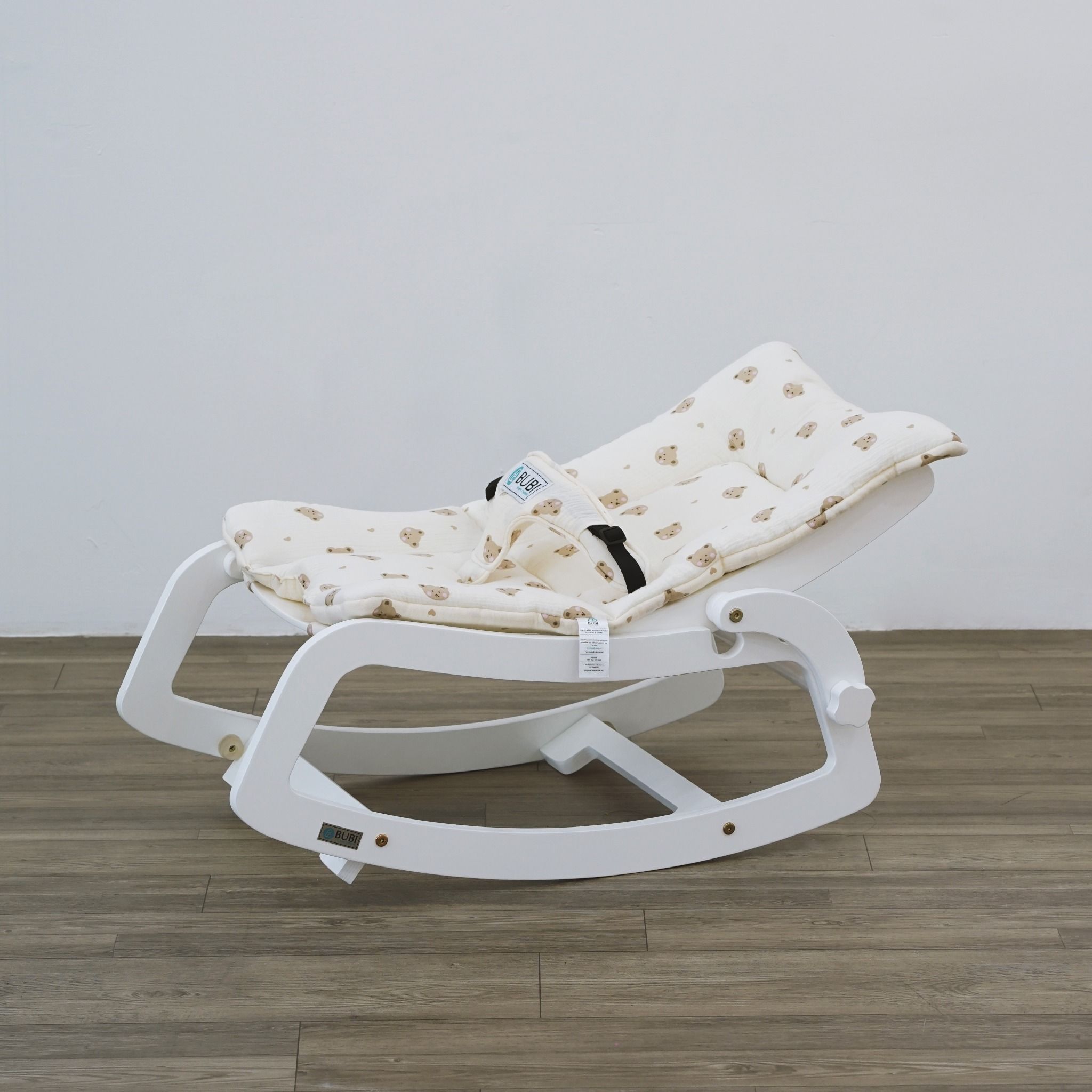  BUBI Bouncer V2 - White Frame w Brown Bear Top 