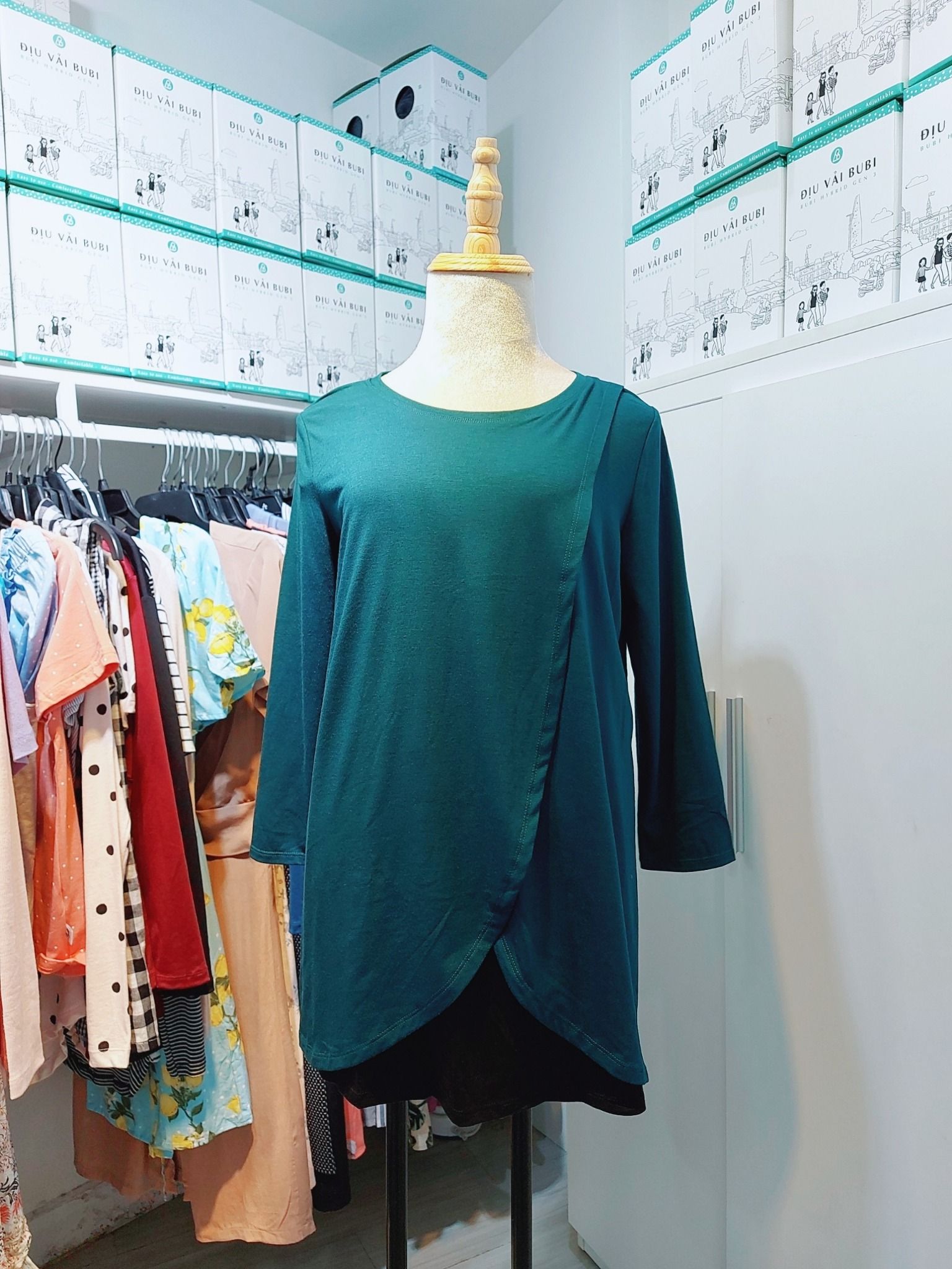 Áo thun cho bé ti - Xanh cổ vịt - Đắp chéo 2 lớp