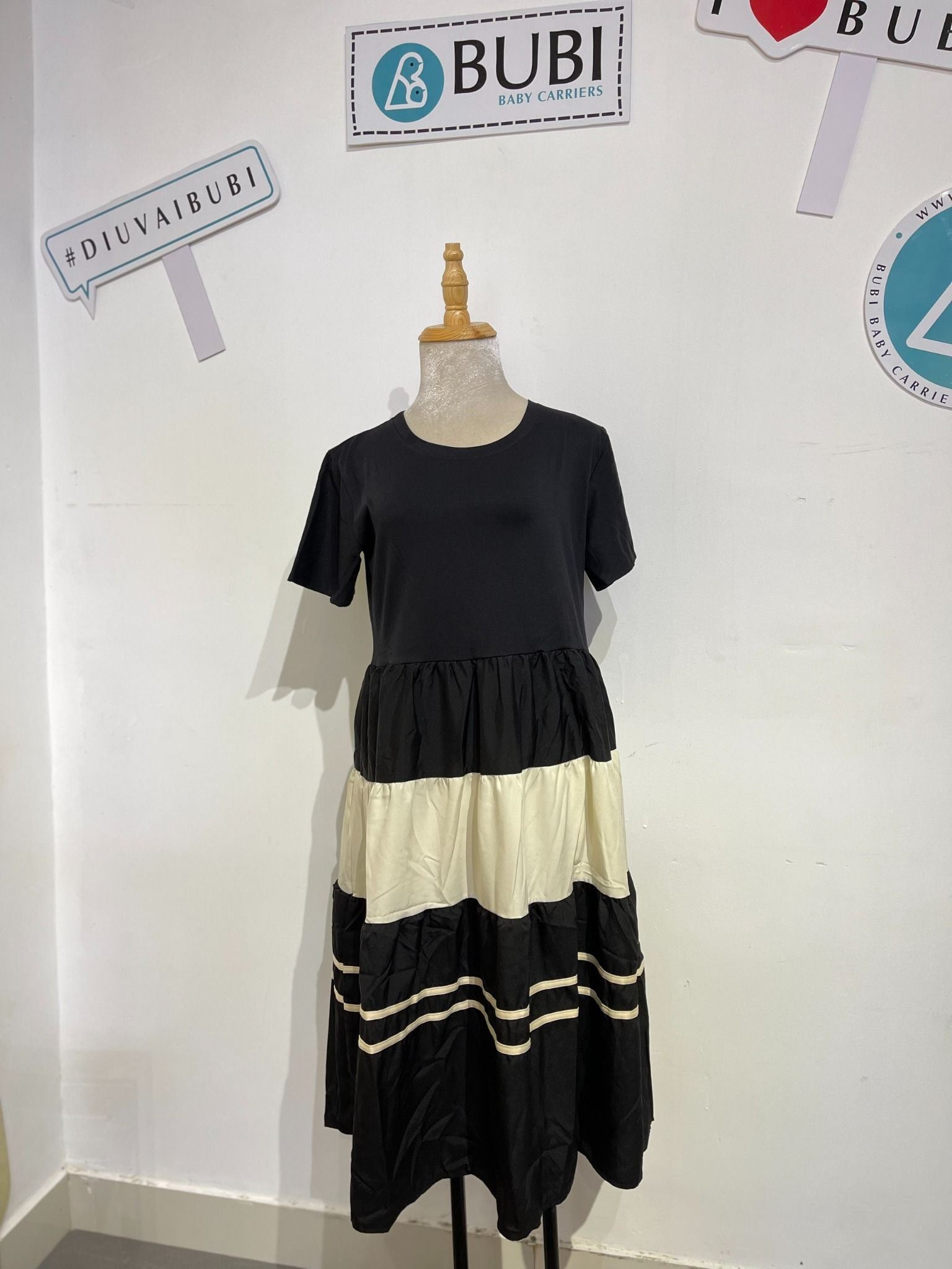Đầm Bầu thiết kế - Baby Doll đen sọc trắng