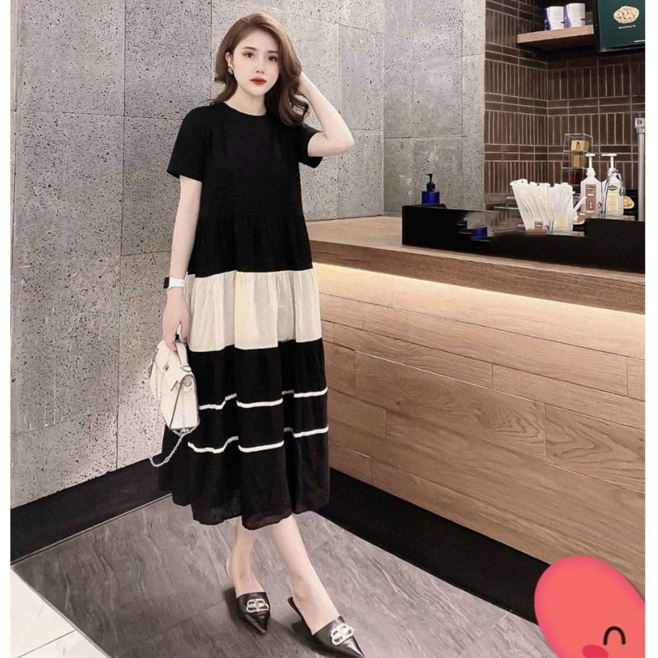 Đầm Bầu thiết kế - Baby Doll đen sọc trắng