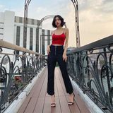  Áo 2 dây Croptop nhung đan hông - YA0005 