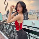  Áo 2 dây Croptop nhung đan hông - YA0005 