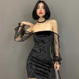  Đầm bẹt vai tay lưới - YD0004 