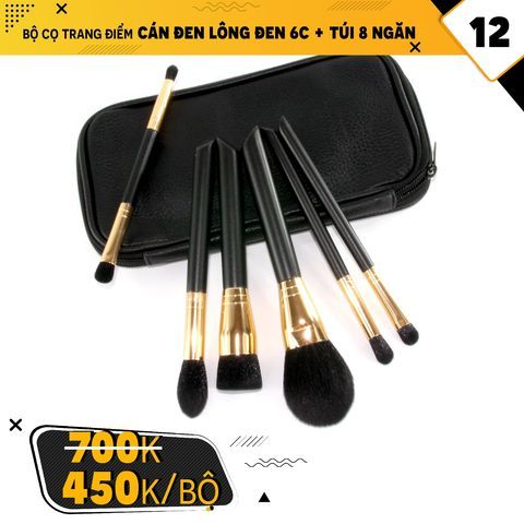 BỘ CỌ TRANG ĐIỂM CÁN ĐEN LÔNG ĐEN 6C