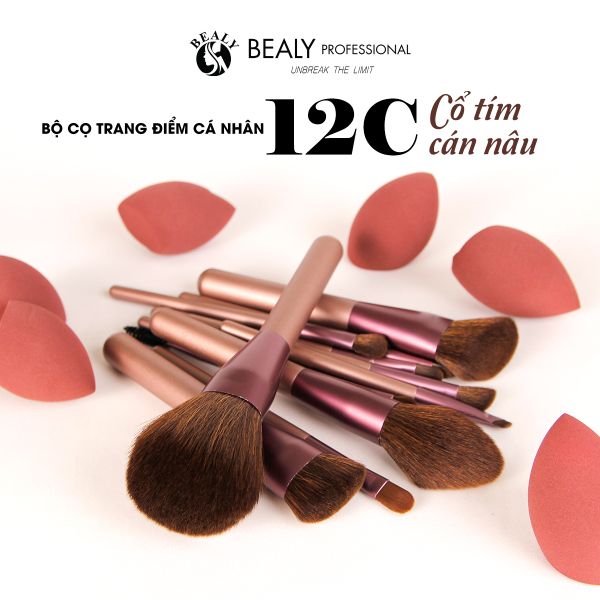 TRANG ĐIỂM CÁ NHÂN 12C CỔ TÍM CÁN NÂU + TÚI