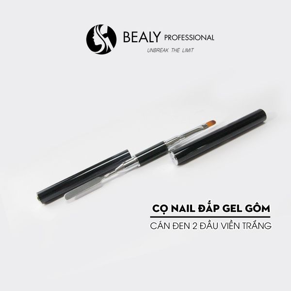 CỌ NAIL ĐẮP GEL GÔM CỔ BẠC CÁN ĐEN 2 ĐẦU VIỀN TRẮNG