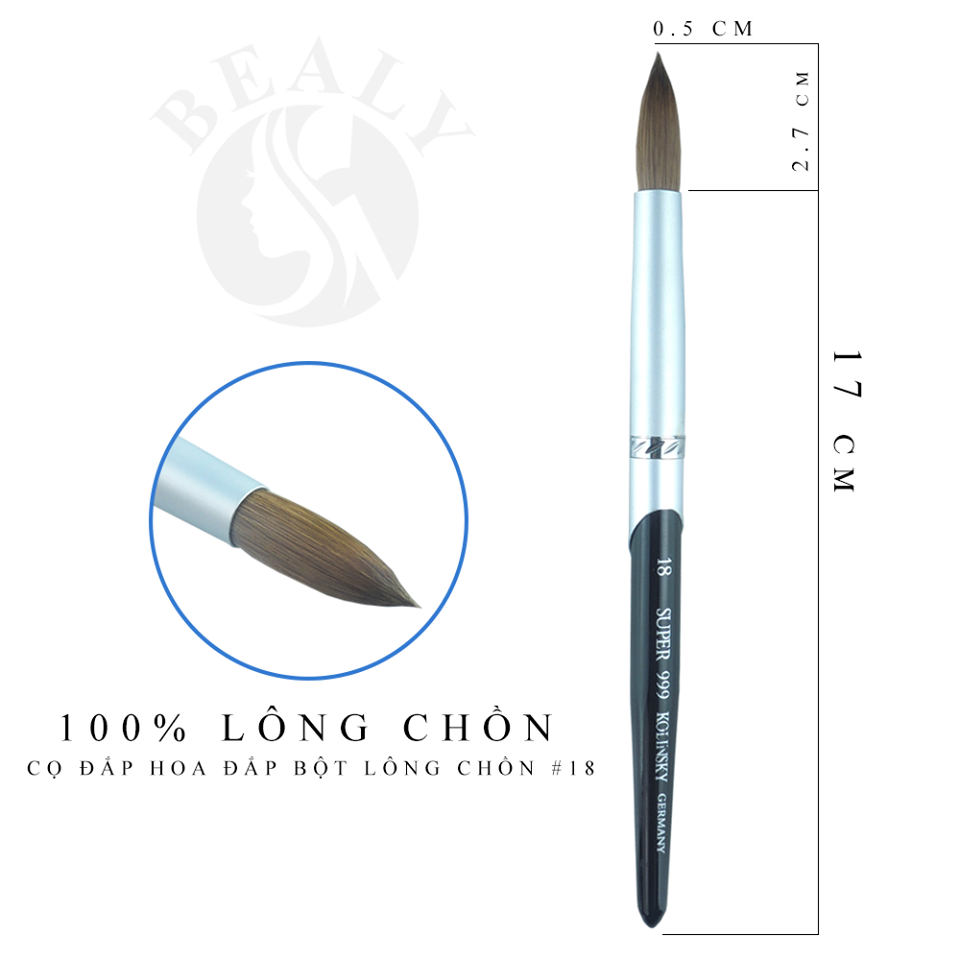 CỌ MÓNG ĐẮP BỘT HOA LÔNG CHỒN CÁN BẠC ĐEN #18 BEALY