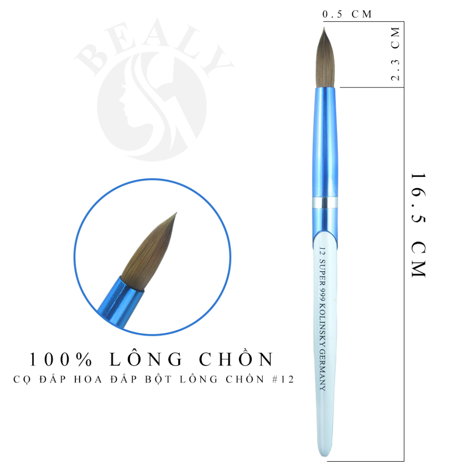 CỌ MÓNG ĐẮP BỘT HOA LÔNG CHỒN BEALY CÁN XANH TRẮNG #12