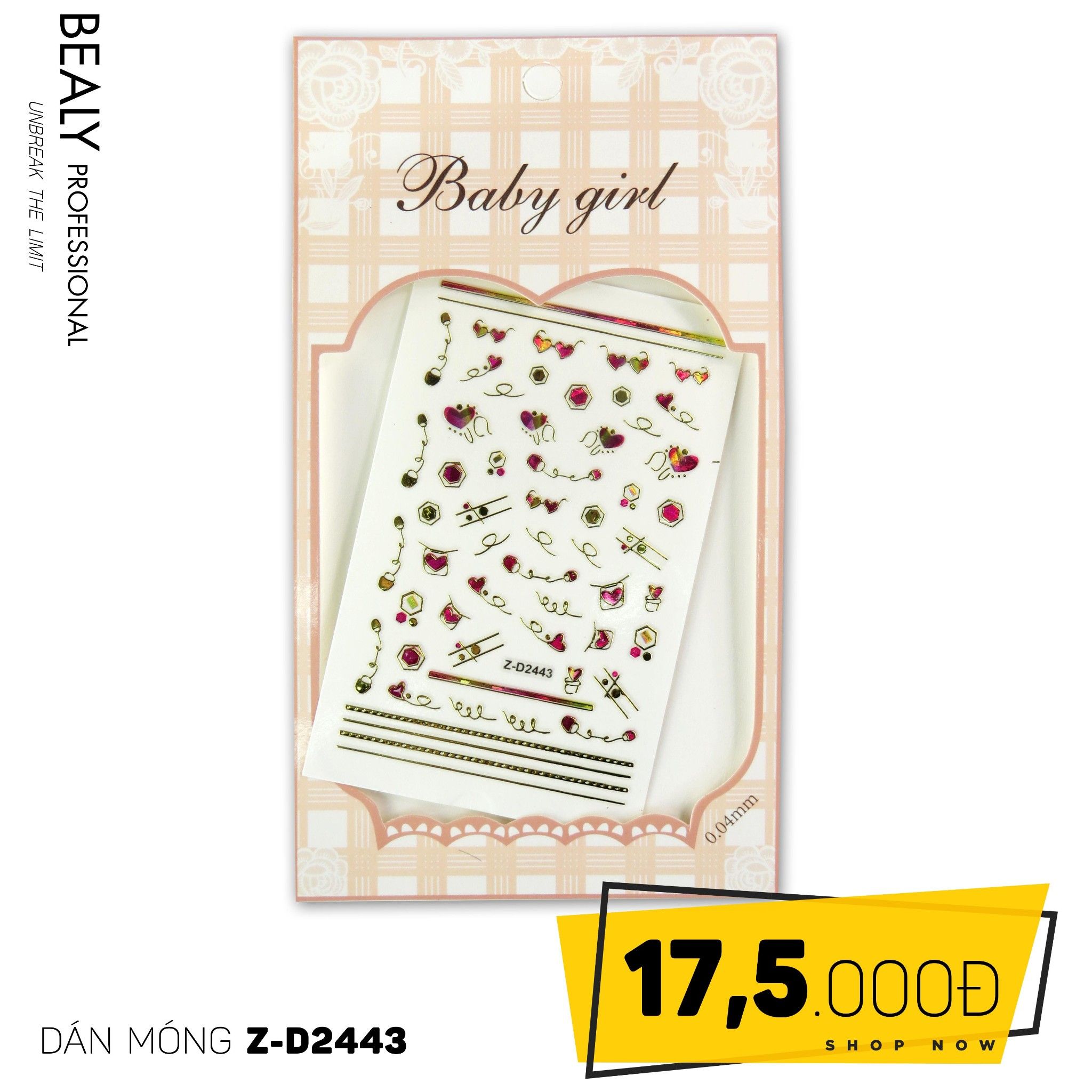 STICKER DÁN MÓNG BABY GIRL TÚI HỒNG CARO VUÔNG Z-D2443