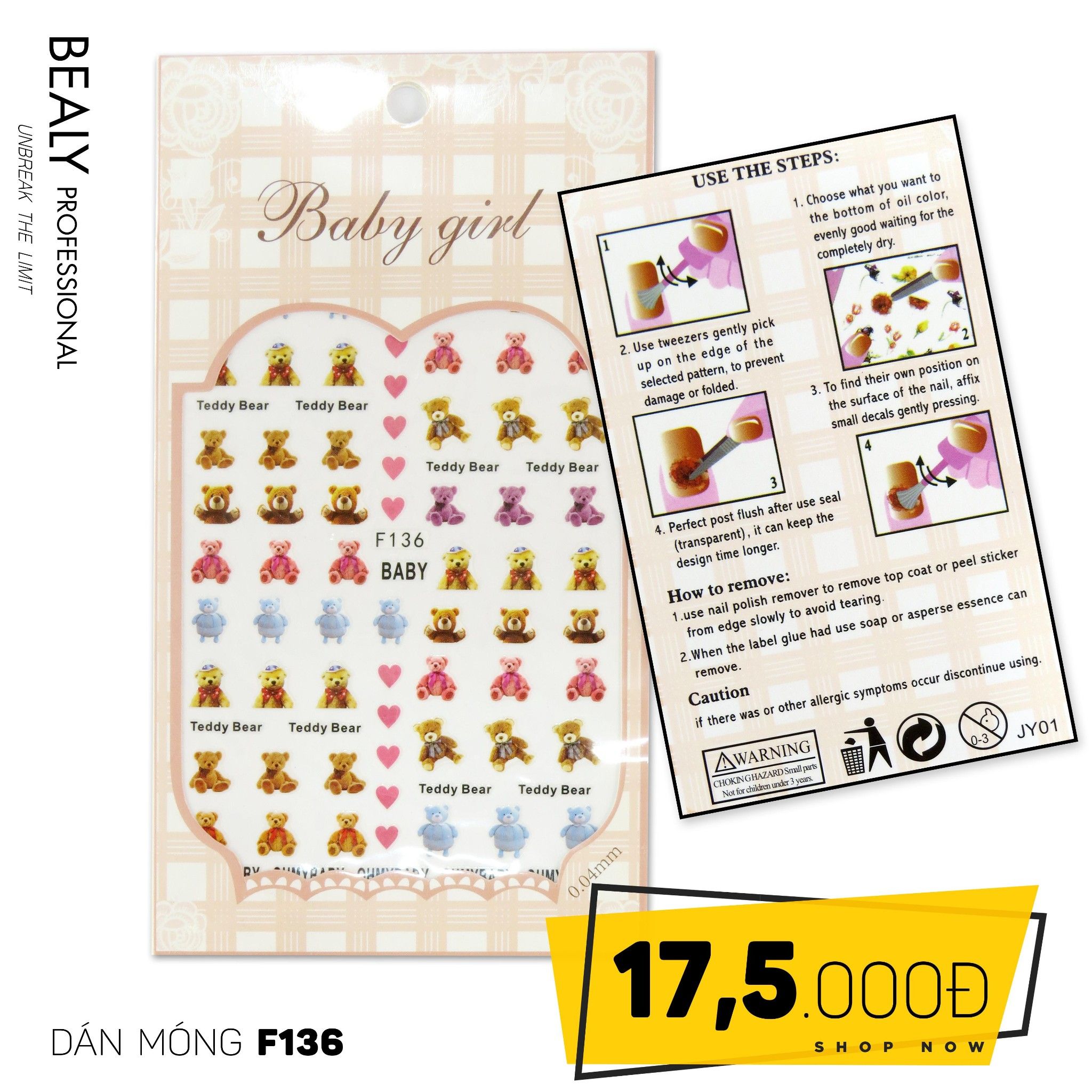 STICKER DÁN MÓNG BABY GIRL TÚI HỒNG CARO VUÔNG F136