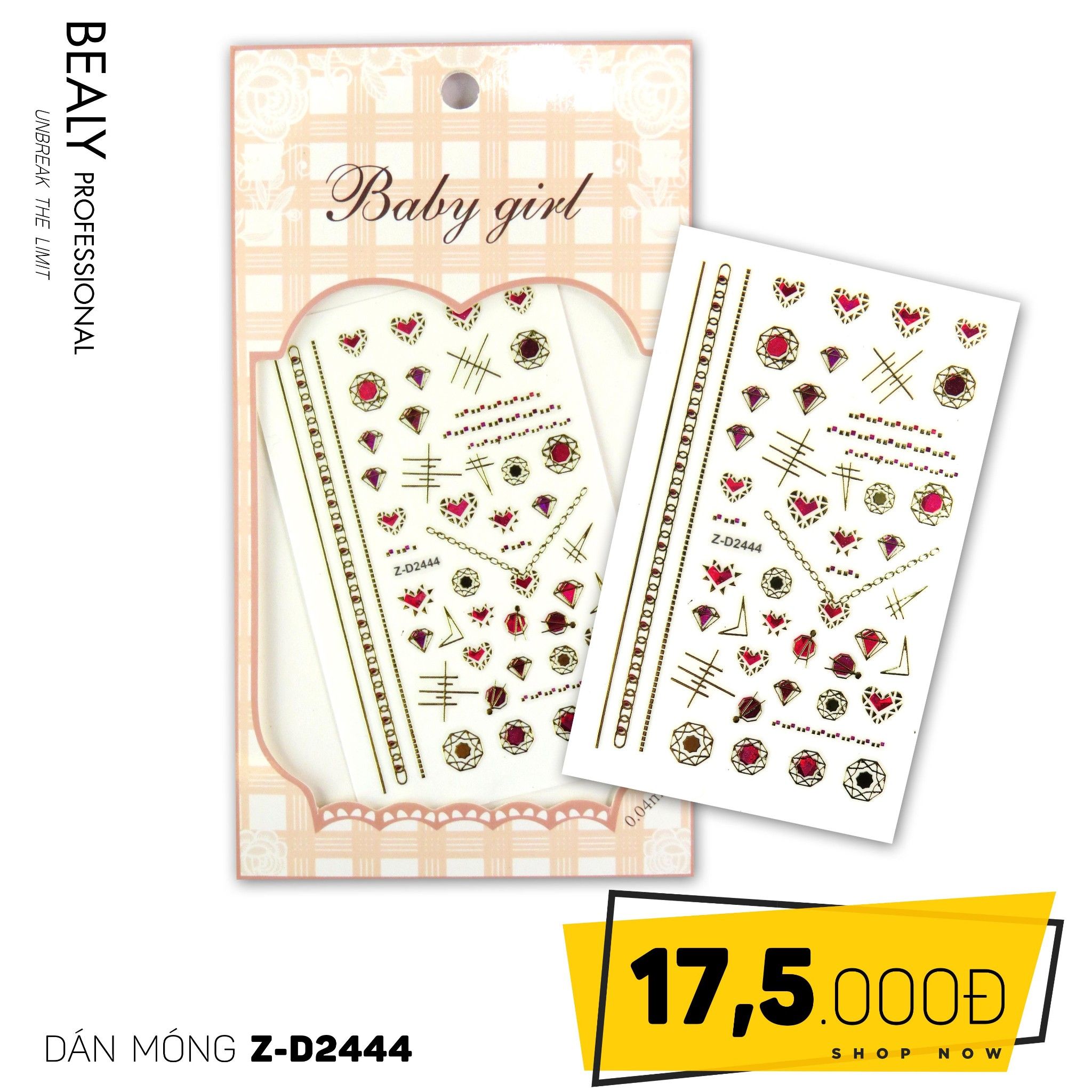 STICKER DÁN MÓNG BABY GIRL TÚI HỒNG CARO VUÔNG Z-D2444
