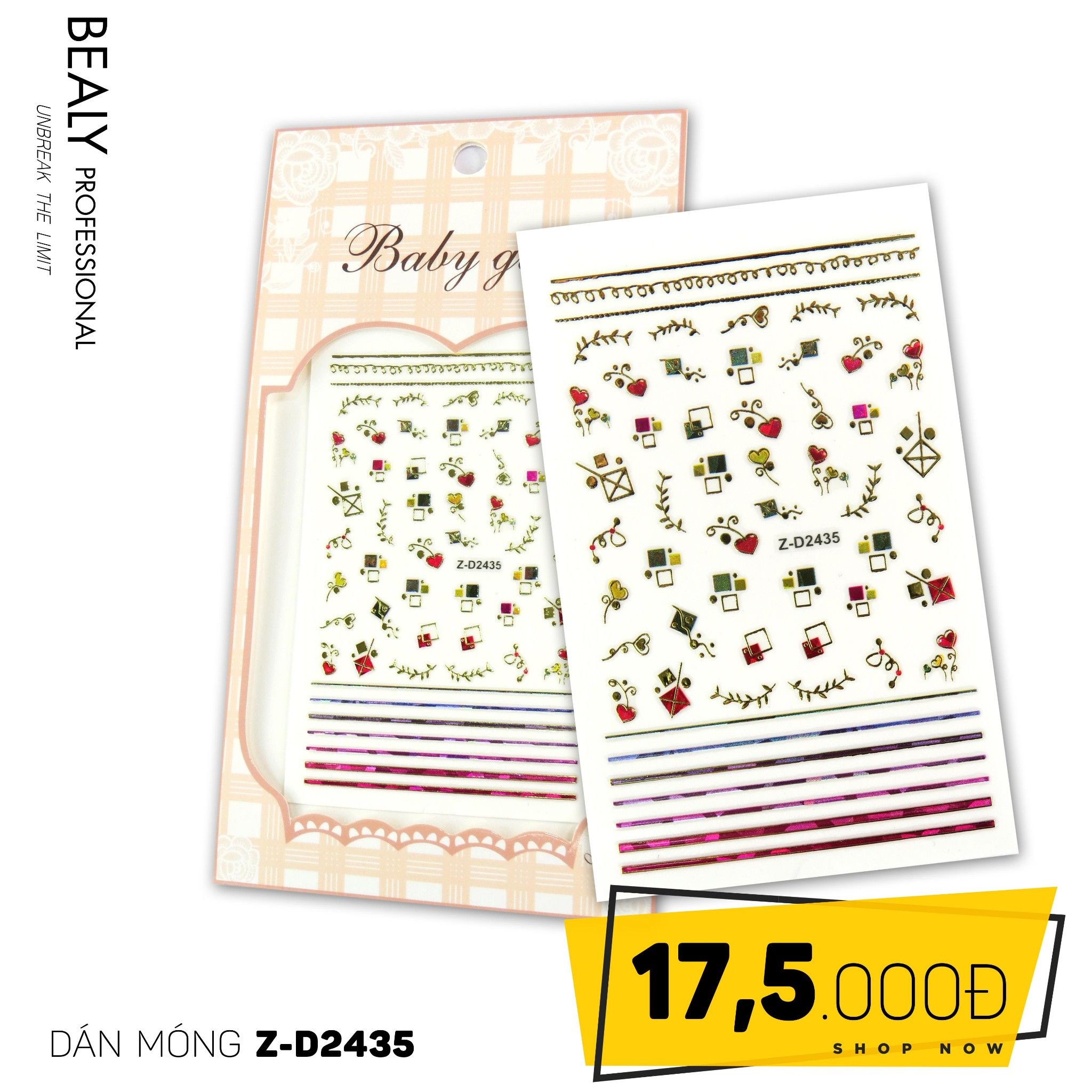 STICKER DÁN MÓNG BABY GIRL TÚI HỒNG CARO VUÔNG Z-D2435