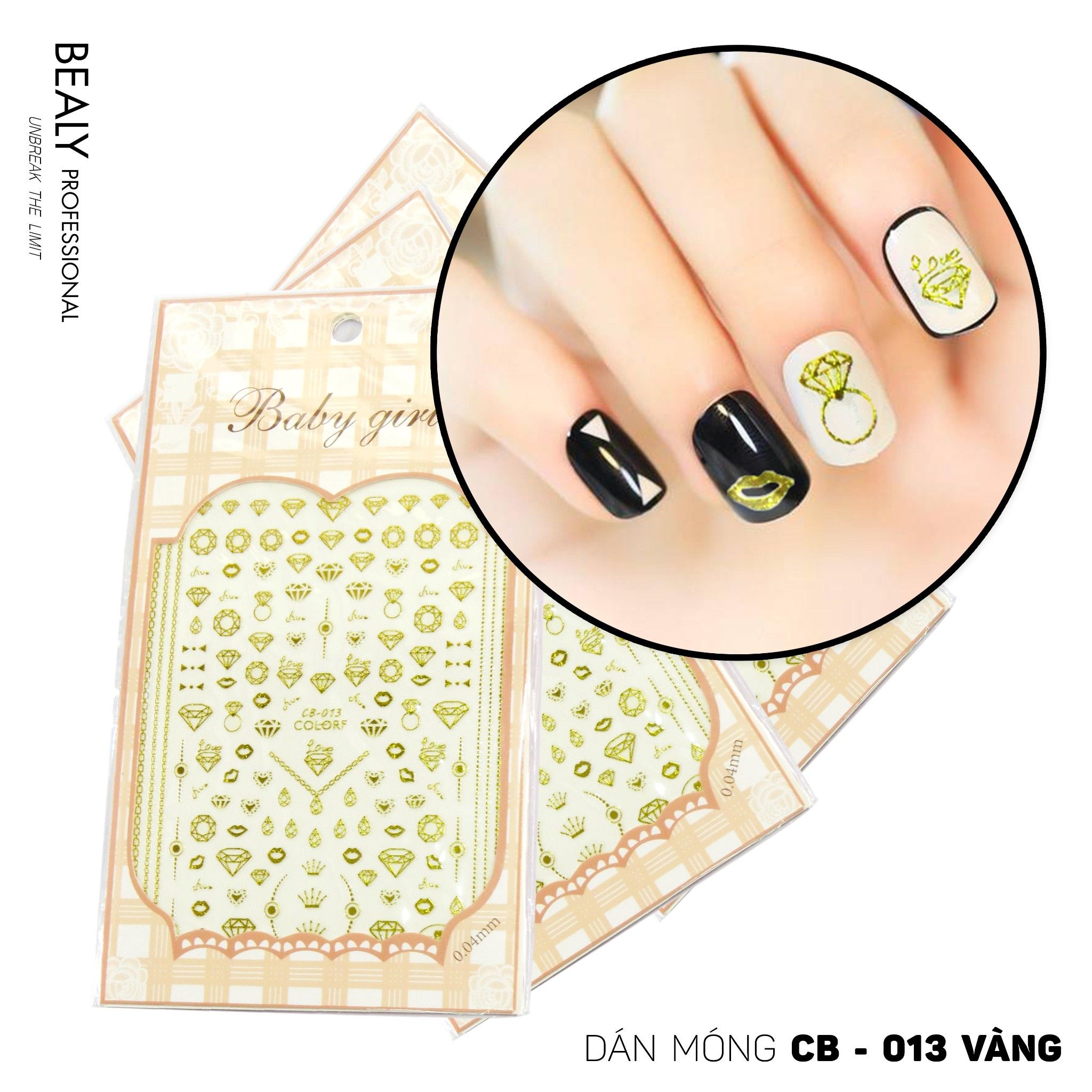 STICKER DÁN MÓNG BABY GIRL TÚI HỒNG CARO VUÔNG CB013 VÀNG