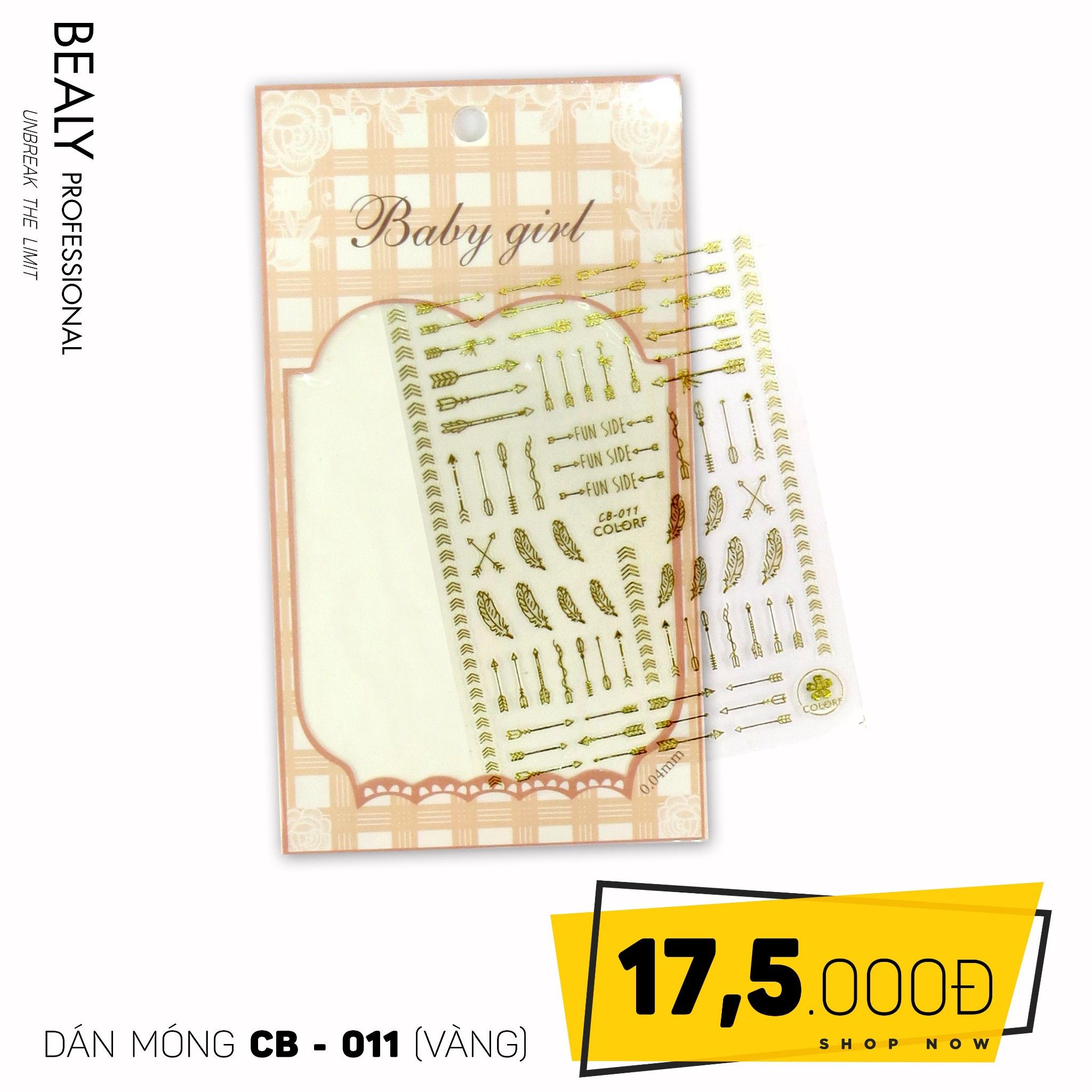 STICKER DÁN MÓNG BABY GIRL TÚI HỒNG CARO VUÔNG CB011 VÀNG