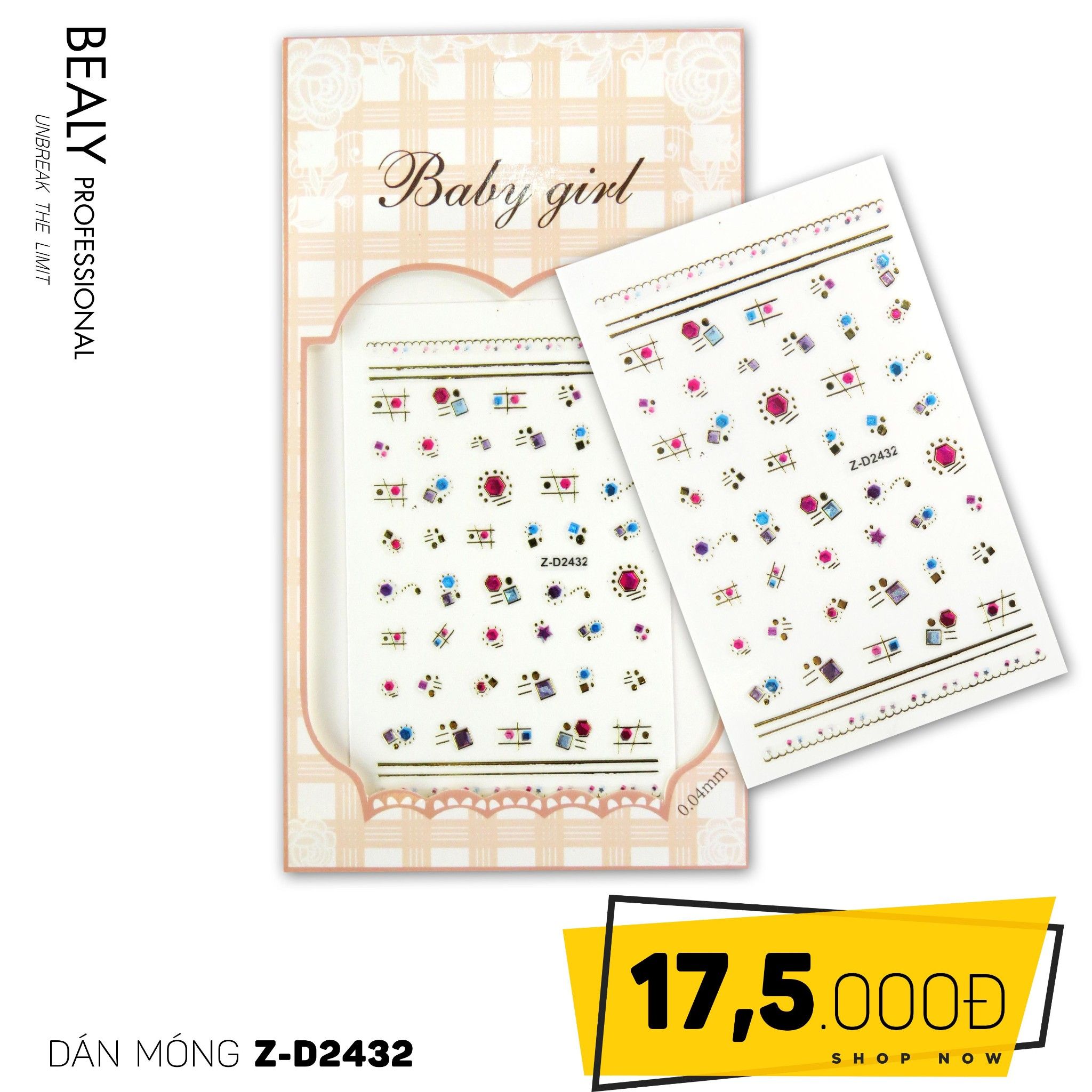 STICKER DÁN MÓNG BABY GIRL TÚI HỒNG CARO VUÔNG Z-D2432