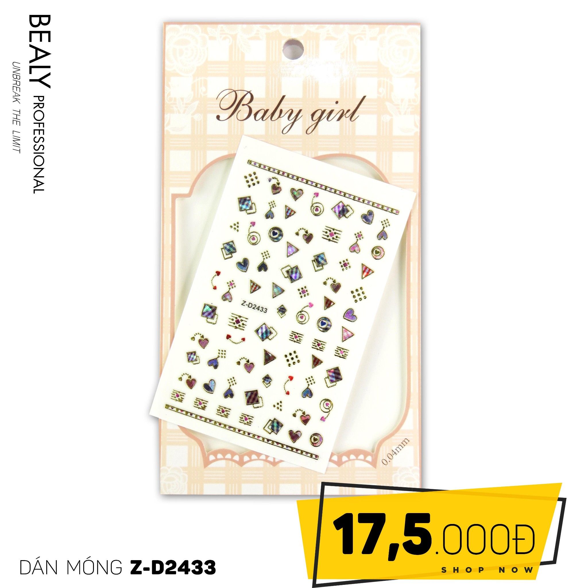 STICKER DÁN MÓNG BABY GIRL TÚI HỒNG CARO VUÔNG Z-D2433