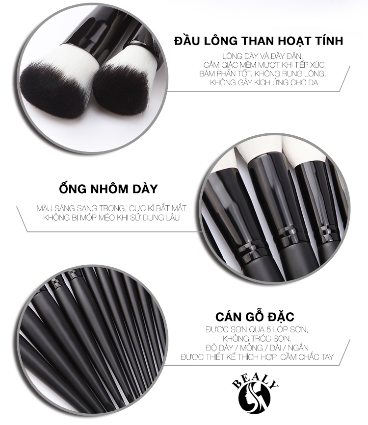 BỘ CỌ TRANG ĐIỂM 16 MÓN CÁN ĐEN ĐUÔI NHỌN