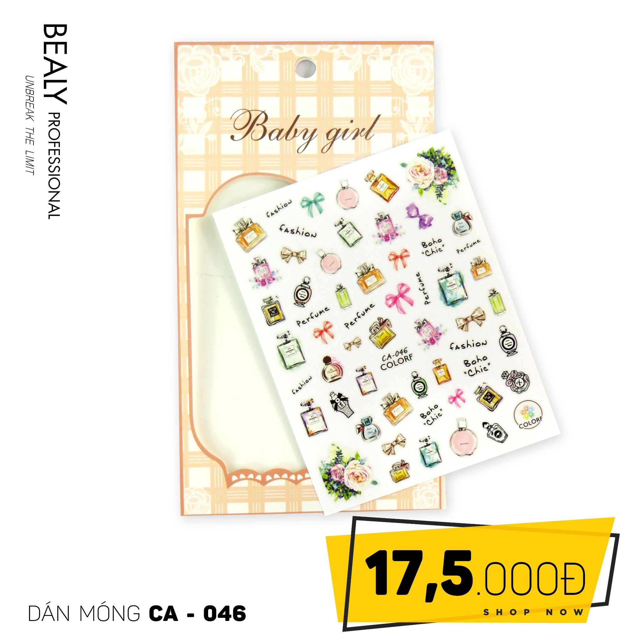 STICKER DÁN MÓNG BABY GIRL TÚI HỒNG CARO VUÔNG CA046