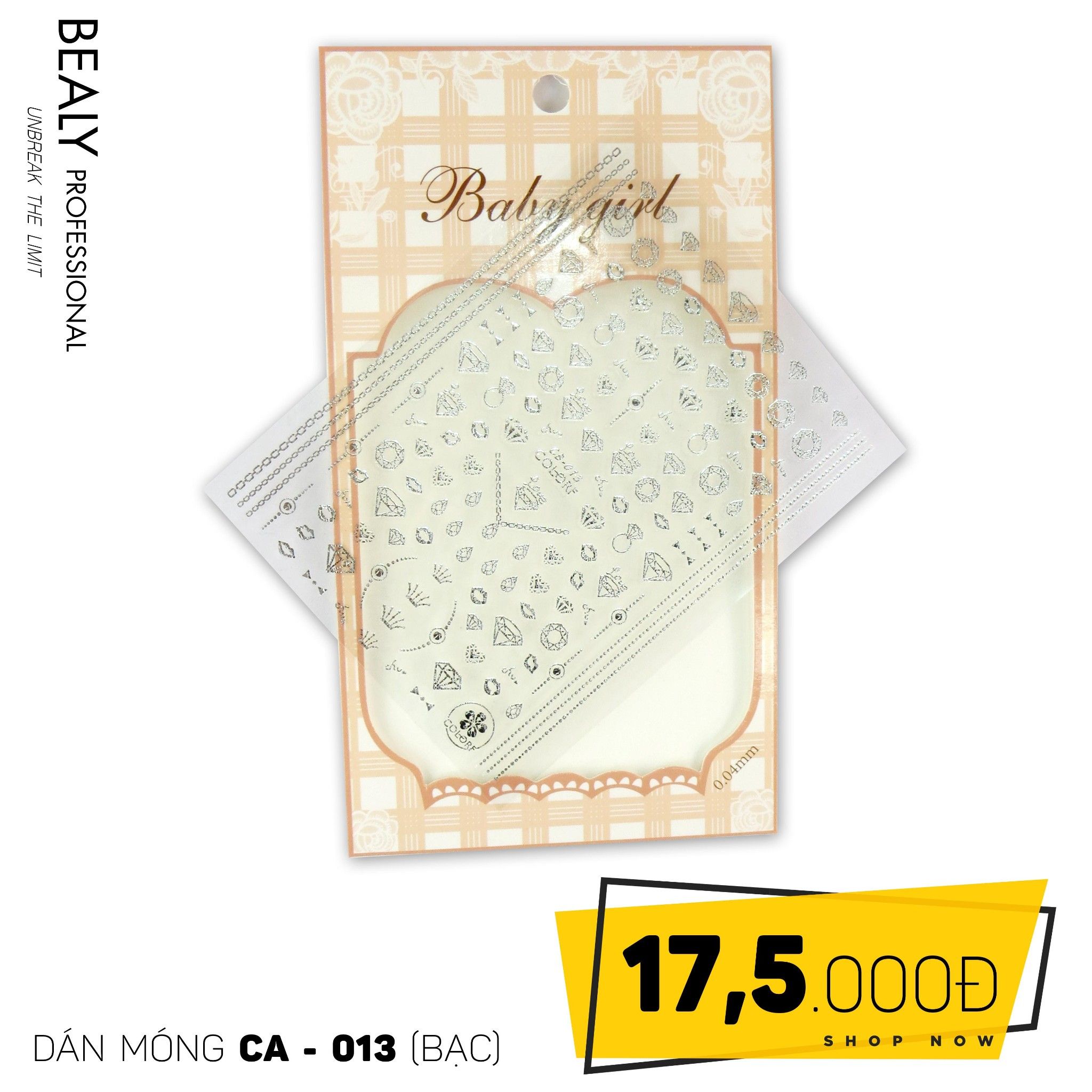STICKER DÁN MÓNG BABY GIRL TÚI HỒNG CARO VUÔNG CB013 BẠC