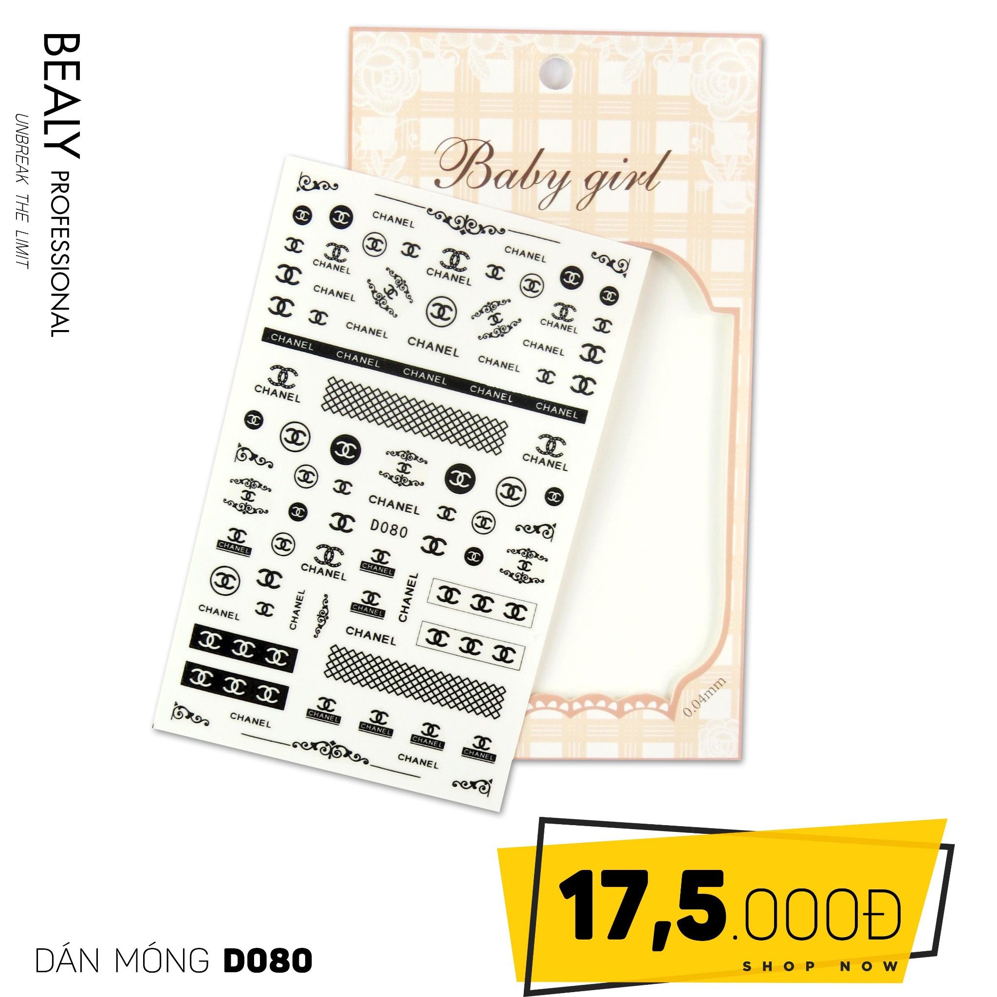 STICKER DÁN MÓNG BABY GIRL TÚI HỒNG CARO VUÔNG D080