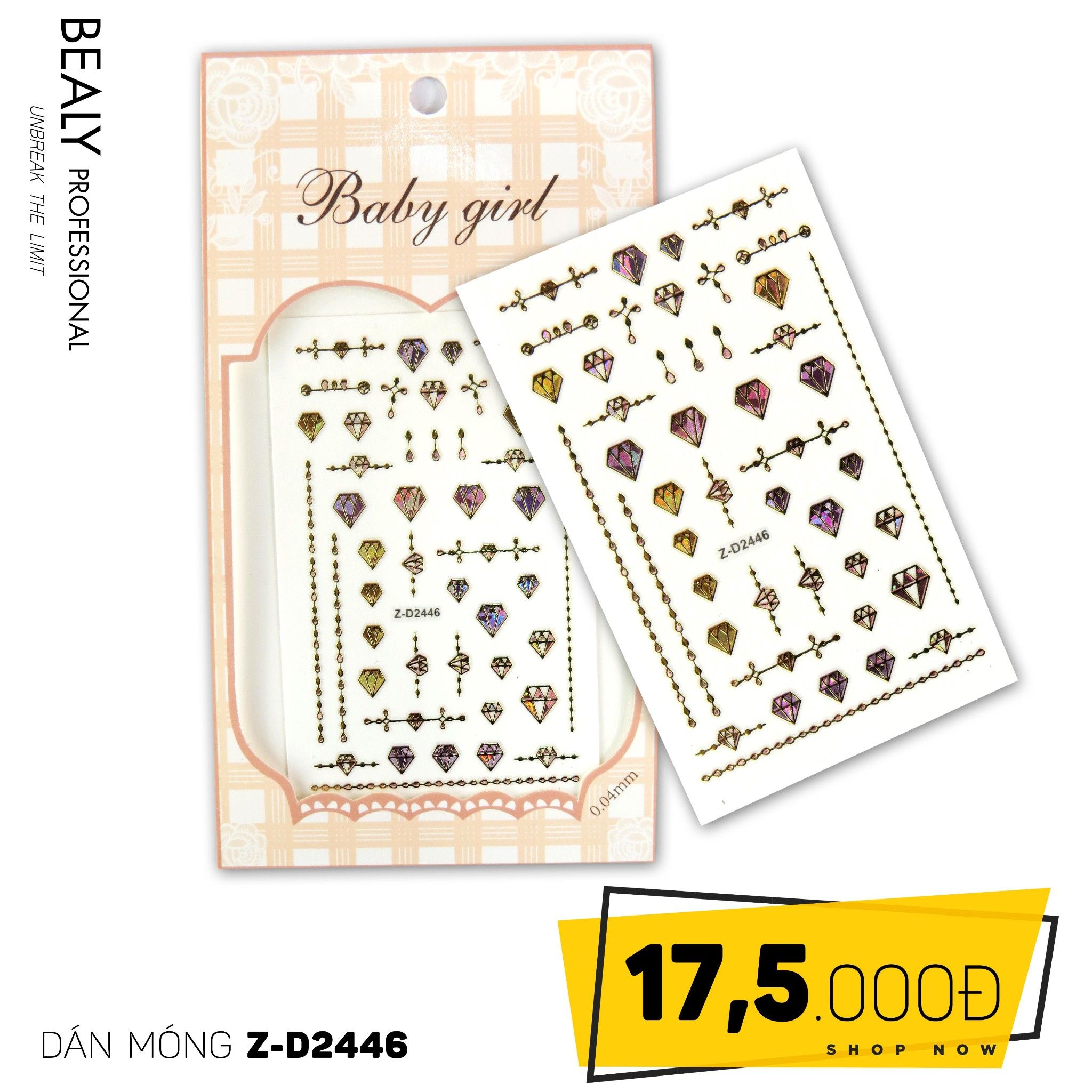 STICKER DÁN MÓNG BABY GIRL TÚI HỒNG CARO VUÔNG Z-D2446