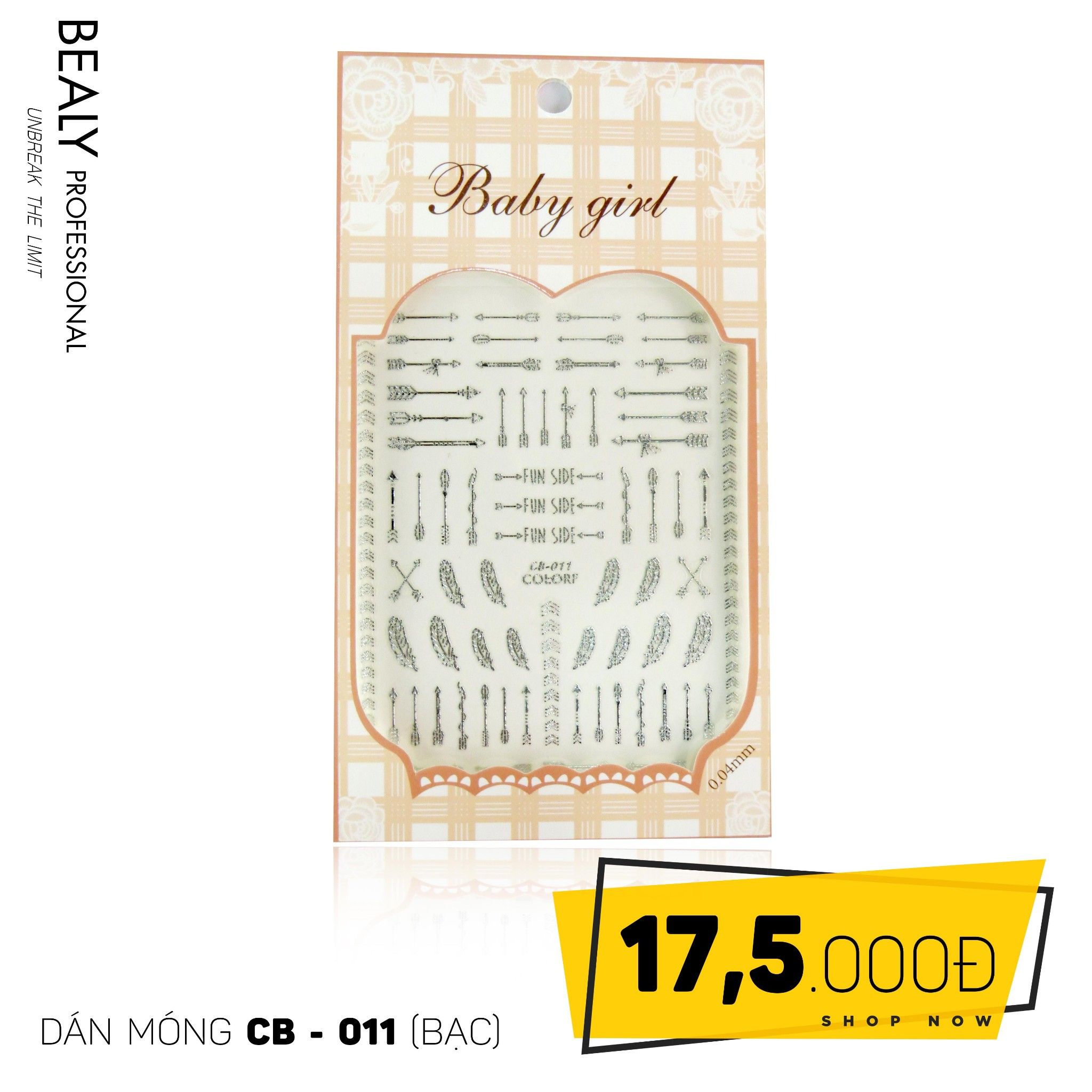STICKER DÁN MÓNG BABY GIRL TÚI HỒNG CARO VUÔNG CB011 BẠC