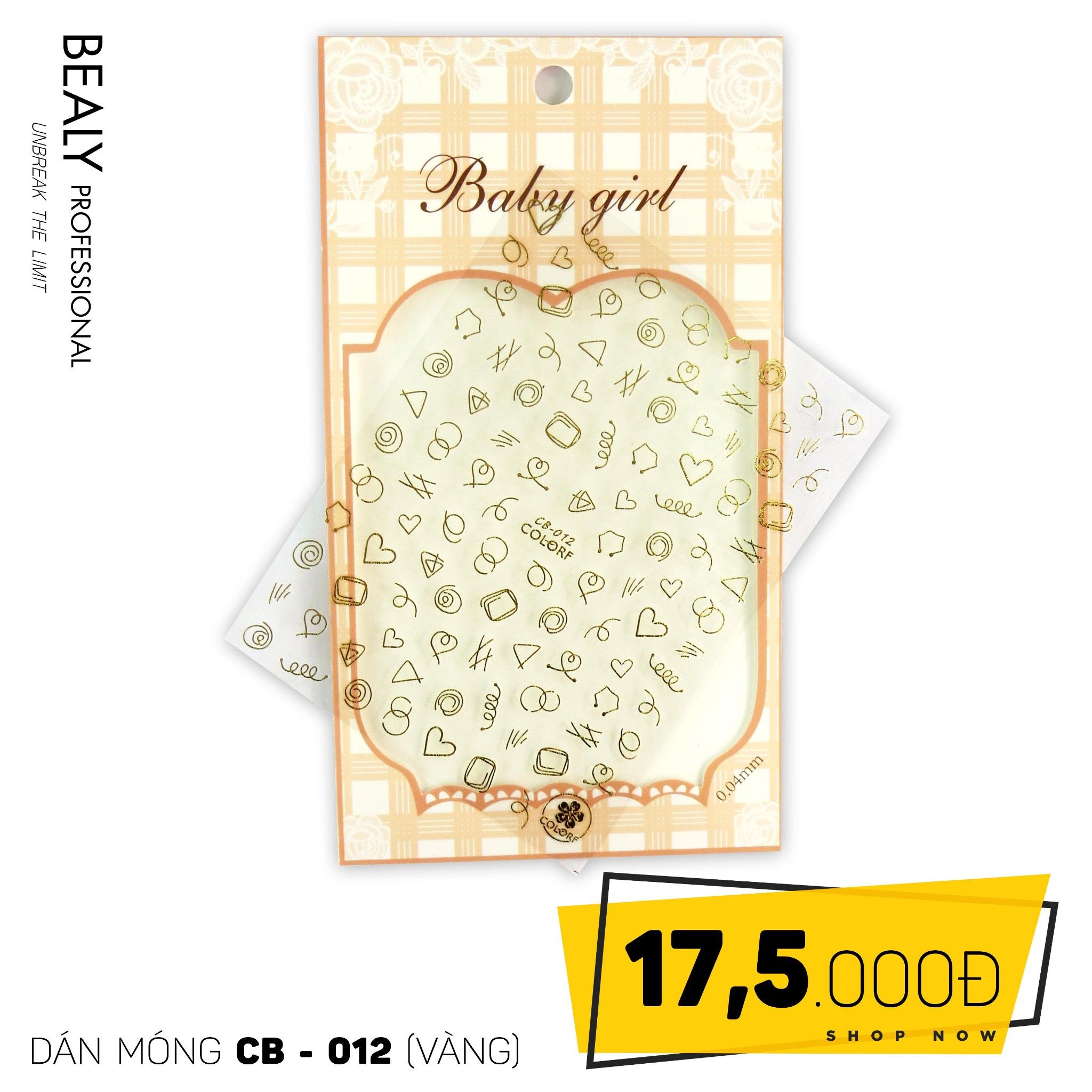 STICKER DÁN MÓNG BABY GIRL TÚI HỒNG CARO VUÔNG CB012 VÀNG