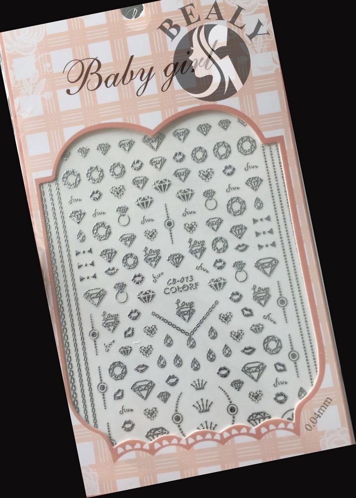 STICKER DÁN MÓNG BABY GIRL TÚI HỒNG CARO VUÔNG CB013 BẠC