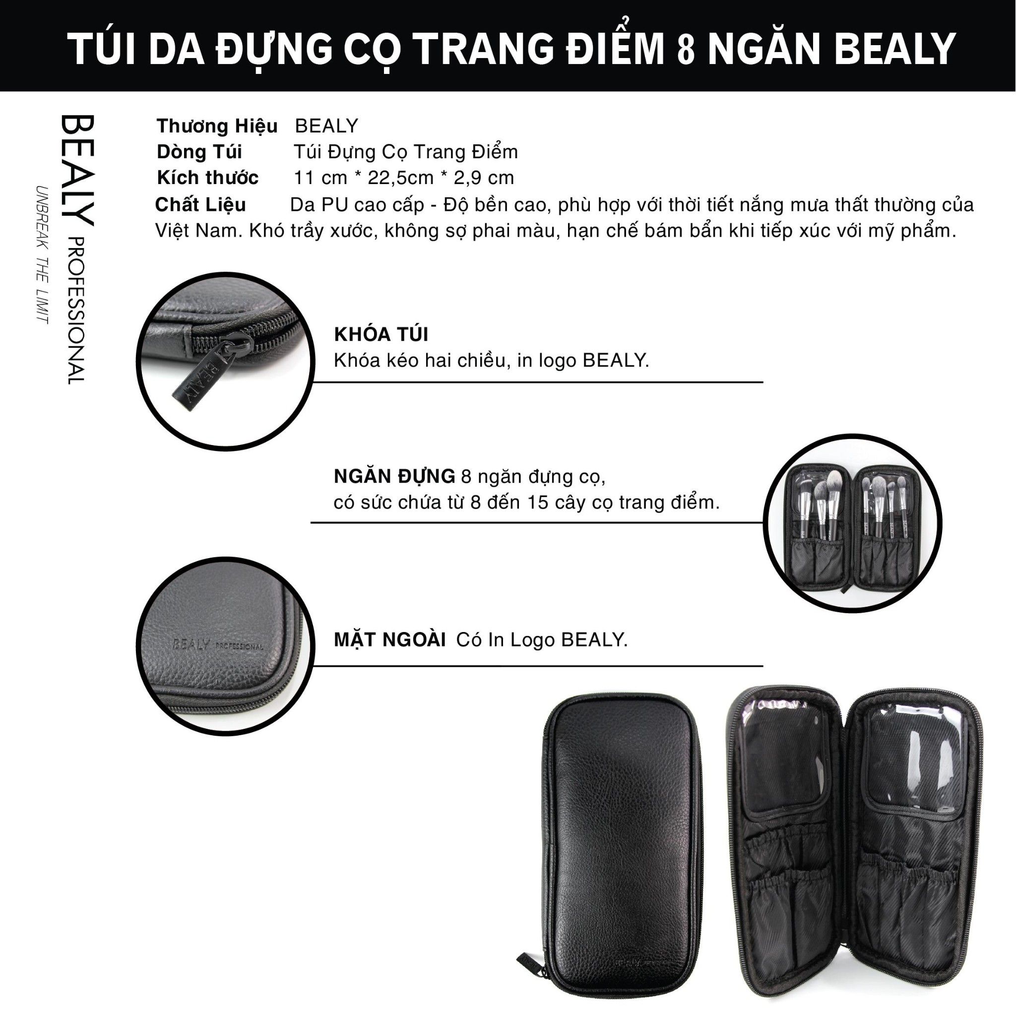 TÚI ĐỰNG CỌ TRANG ĐIỂM BEALY 8 NGĂN