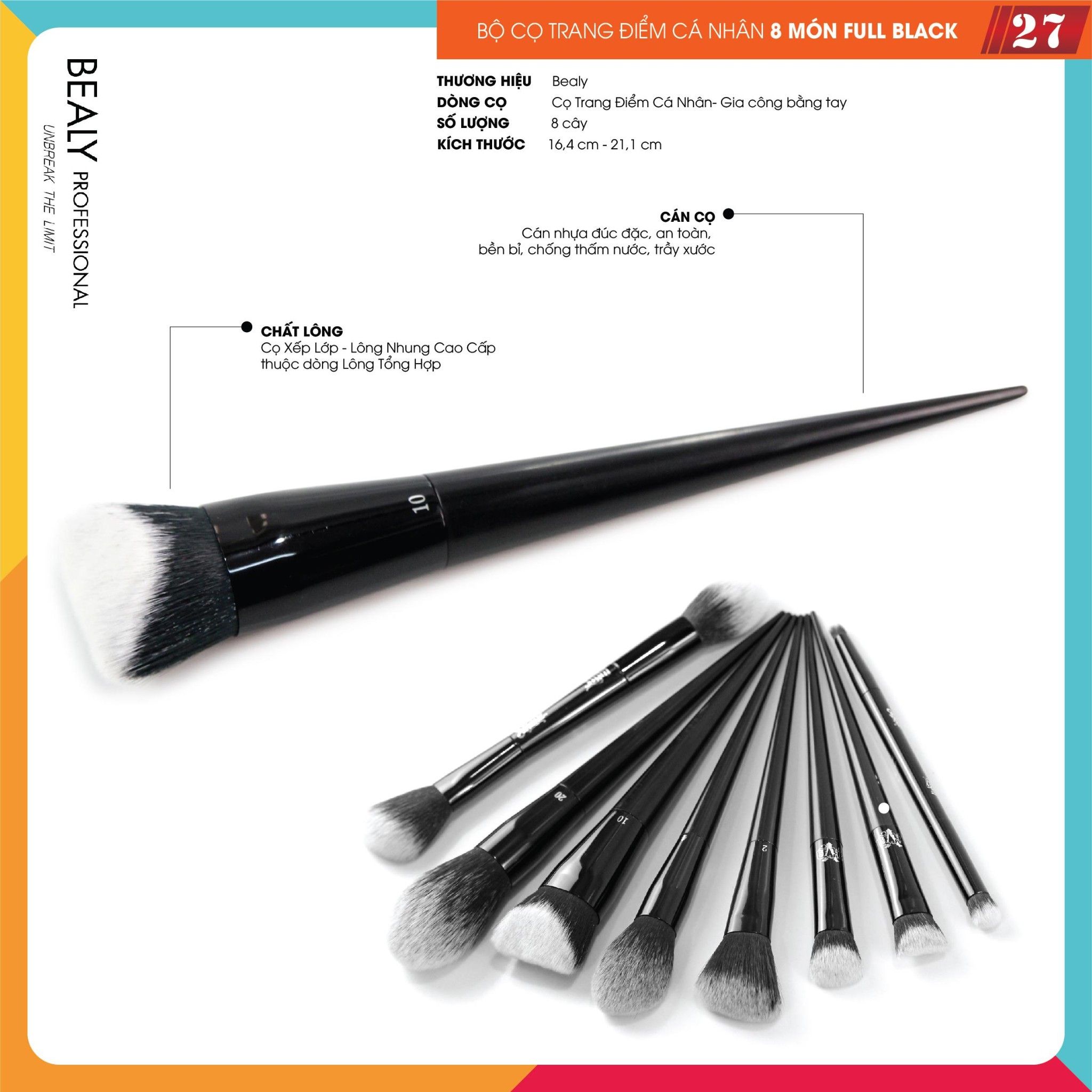 BỘ CỌ TRANG ĐIỂM CÁ NHÂN 8 MÓN FULL BLACK