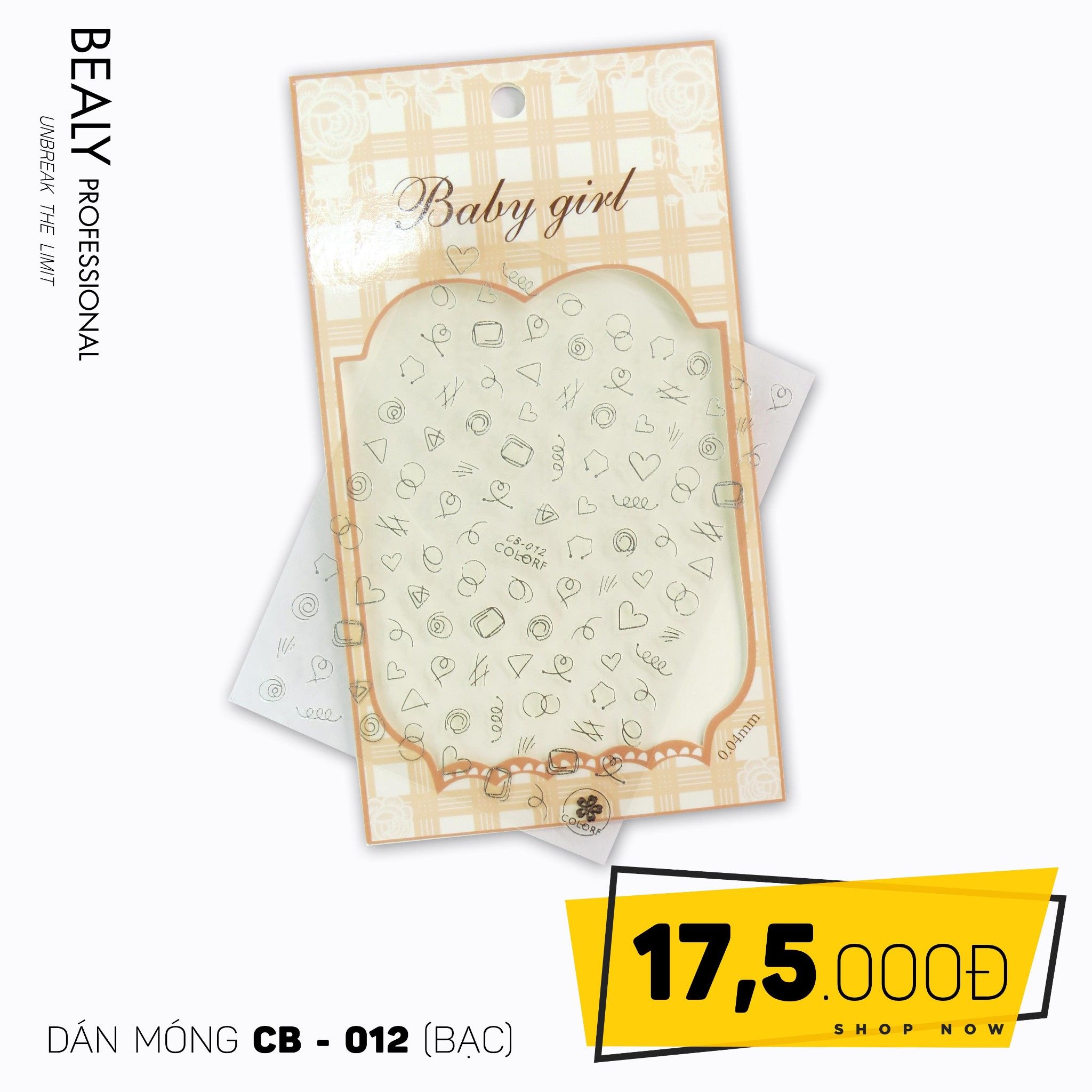 STICKER DÁN MÓNG BABY GIRL TÚI HỒNG CARO VUÔNG CB012 BẠC