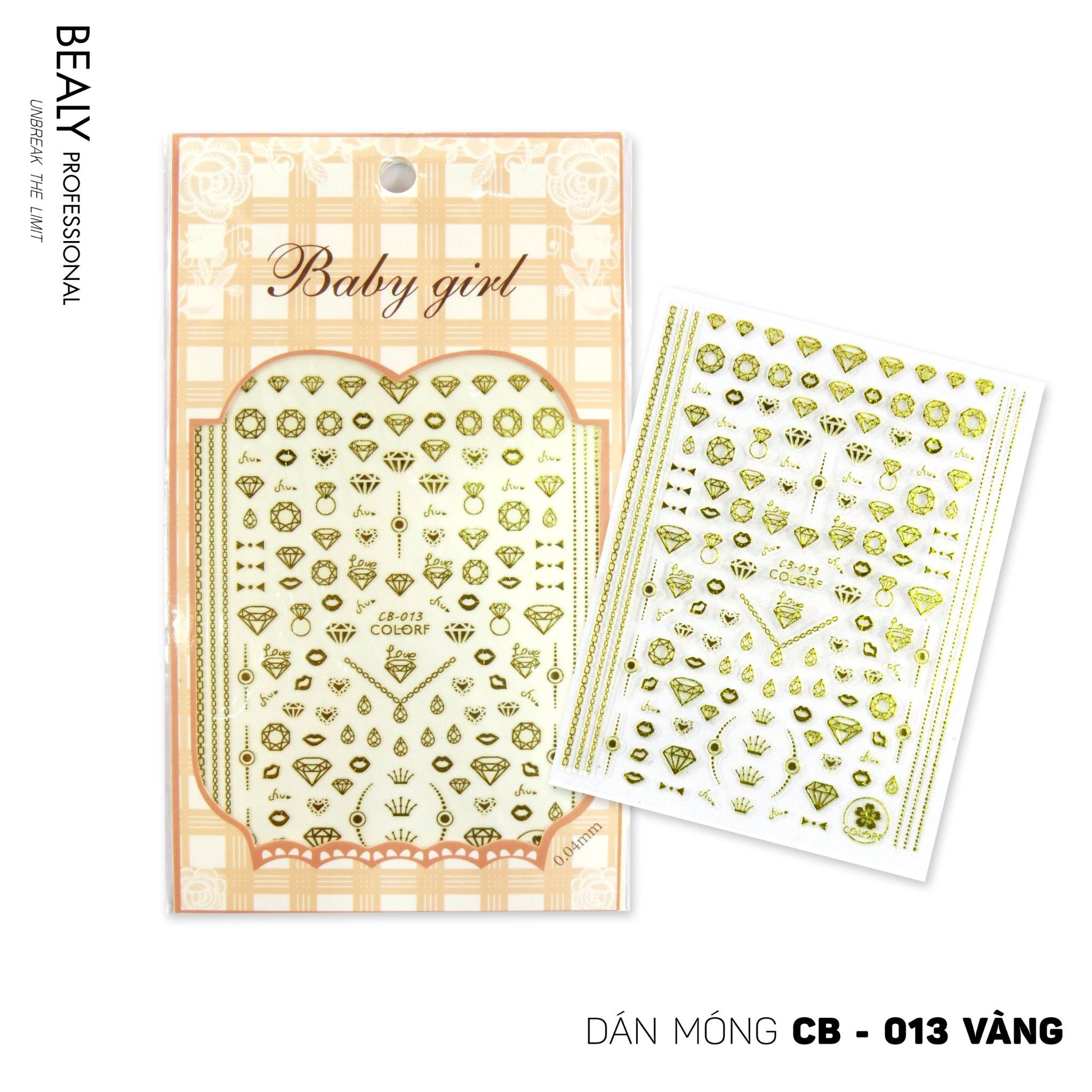 STICKER DÁN MÓNG BABY GIRL TÚI HỒNG CARO VUÔNG CB013 VÀNG