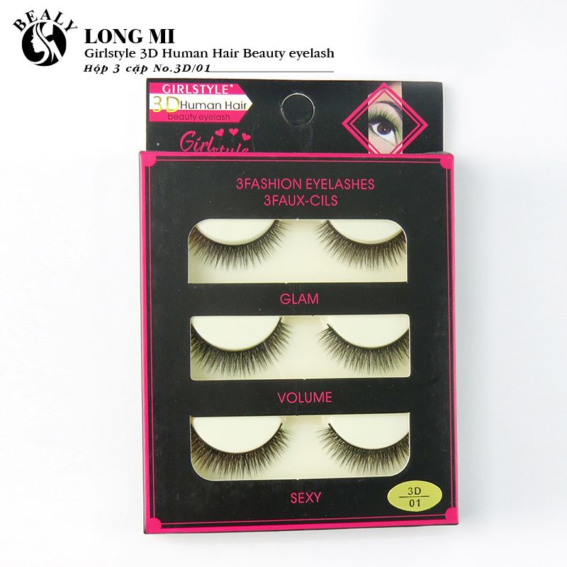 LÔNG MI GIẢ TÓC 3D GIRLS STYLE HỘP 3 CẶP NO.01