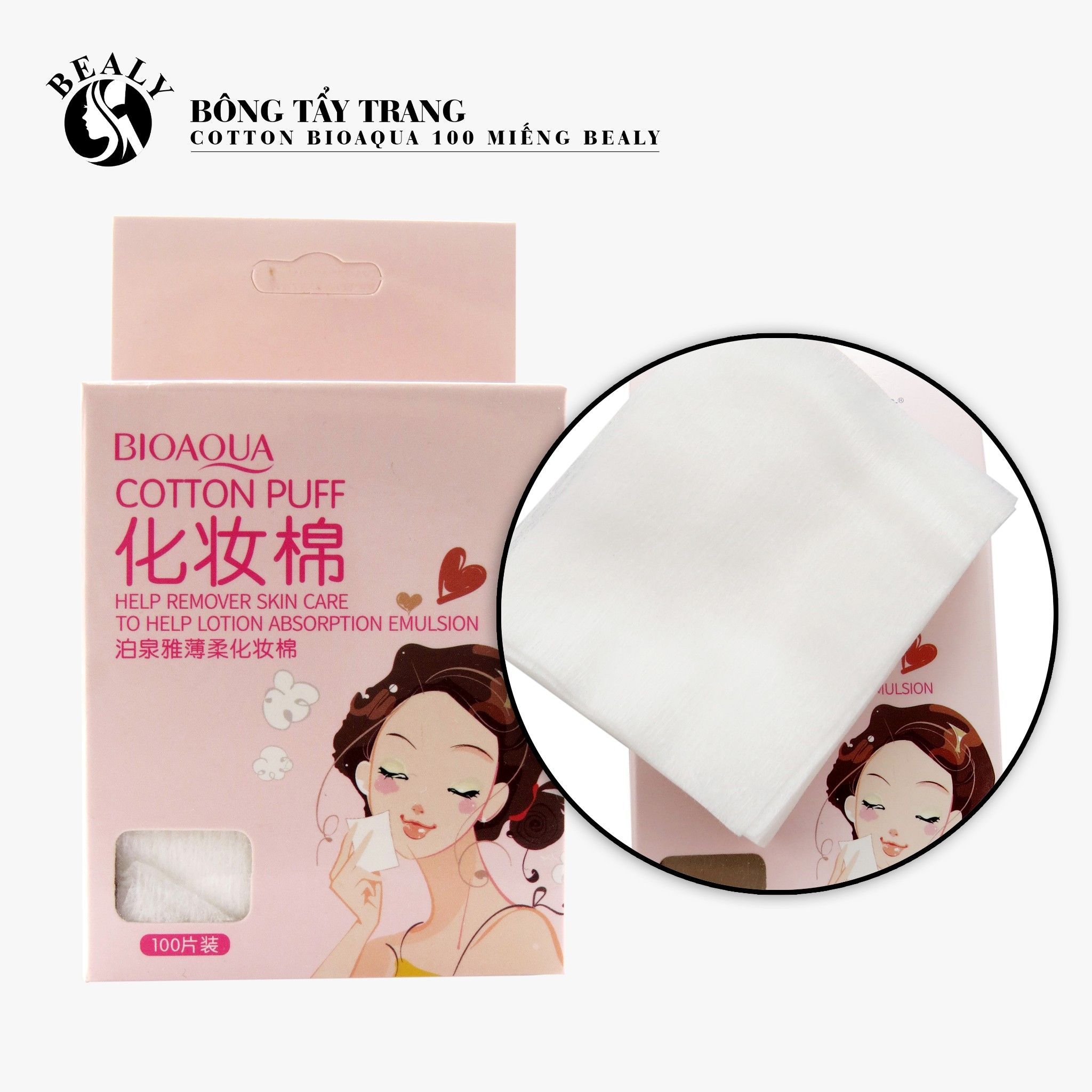 BÔNG TẨY TRANG COTTON BIOAQUA 100 MIẾNG
