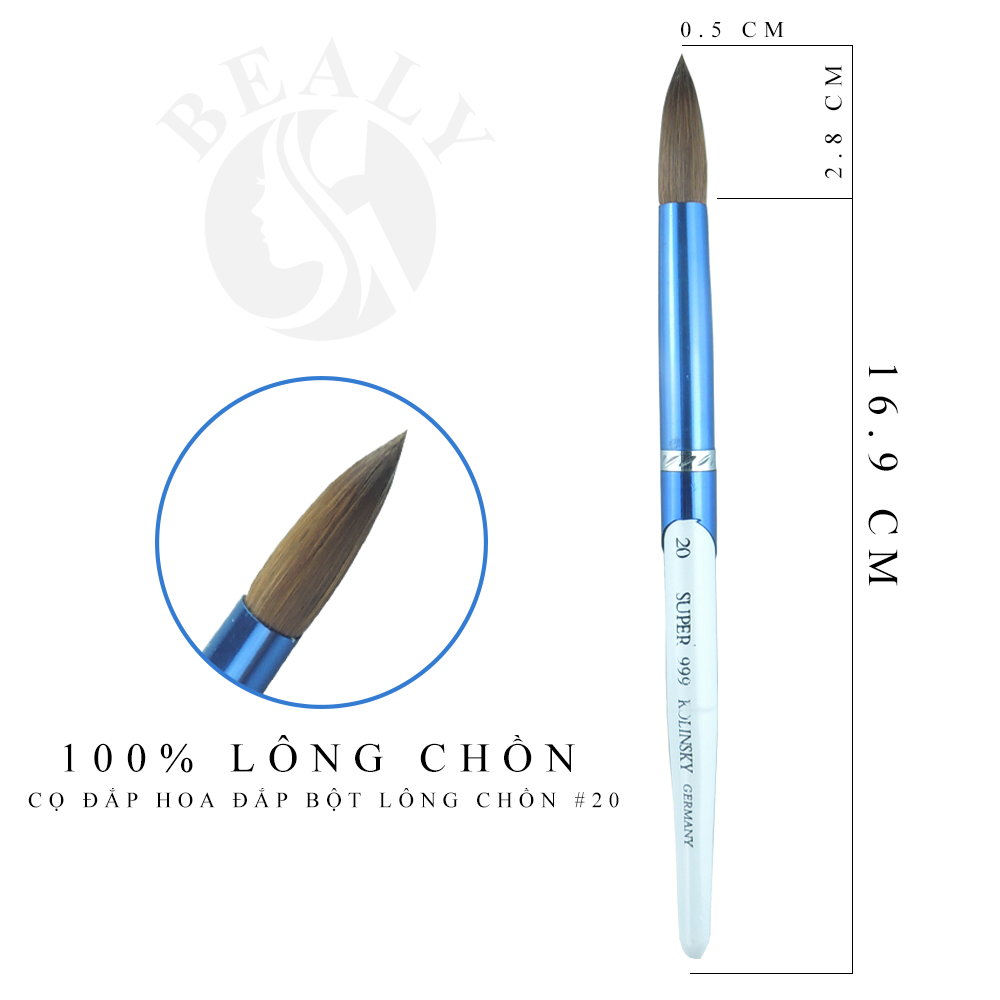 CỌ MÓNG ĐẮP BỘT HOA LÔNG CHỒN BEALY CÁN XANH TRẮNG #20