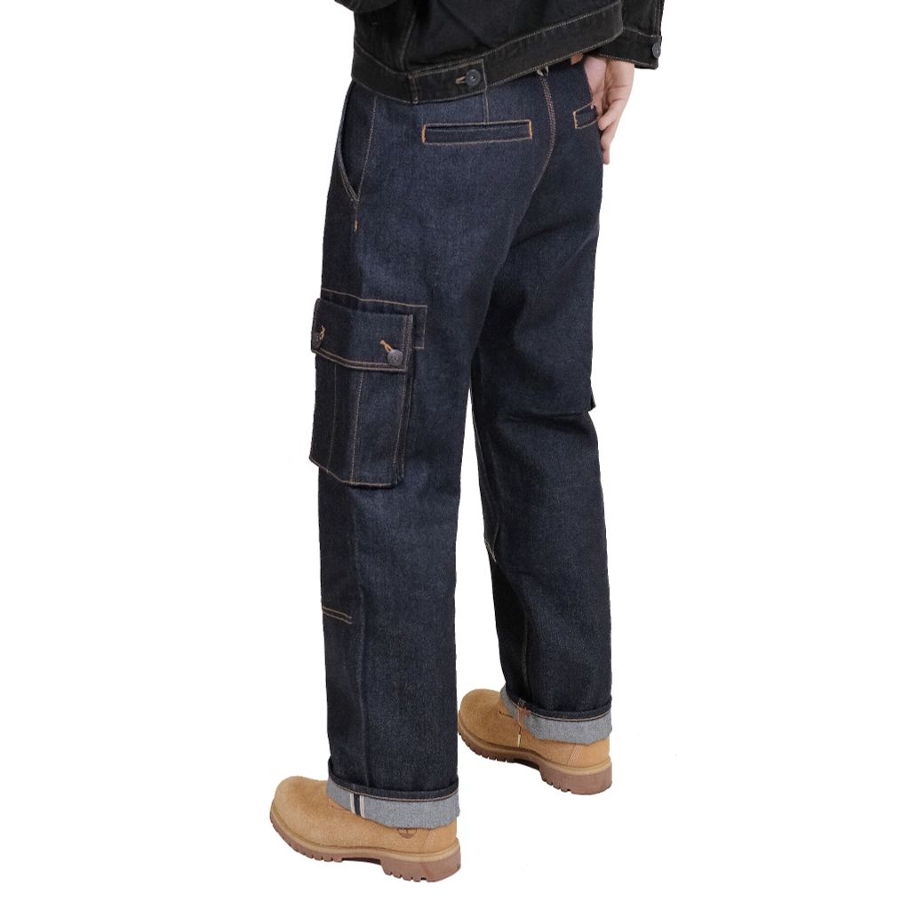 14.5oz Dark Blue Raw Selvedge Denim / Relax Cargo Pants