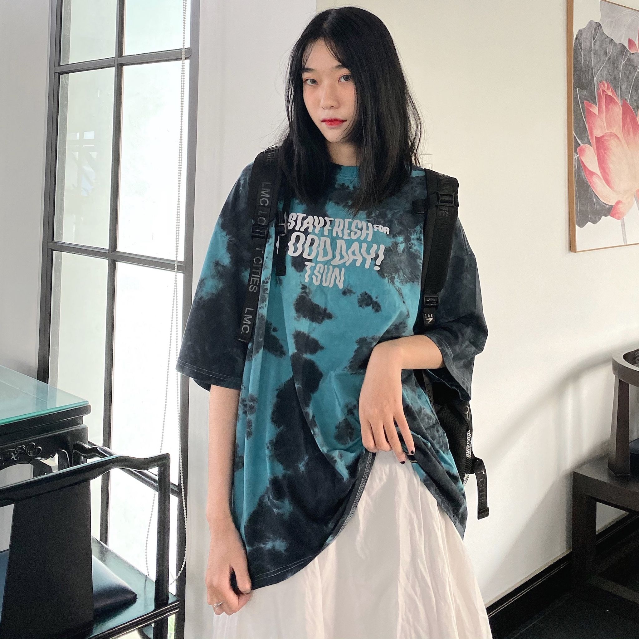 TieDye Tee Black/Cyan