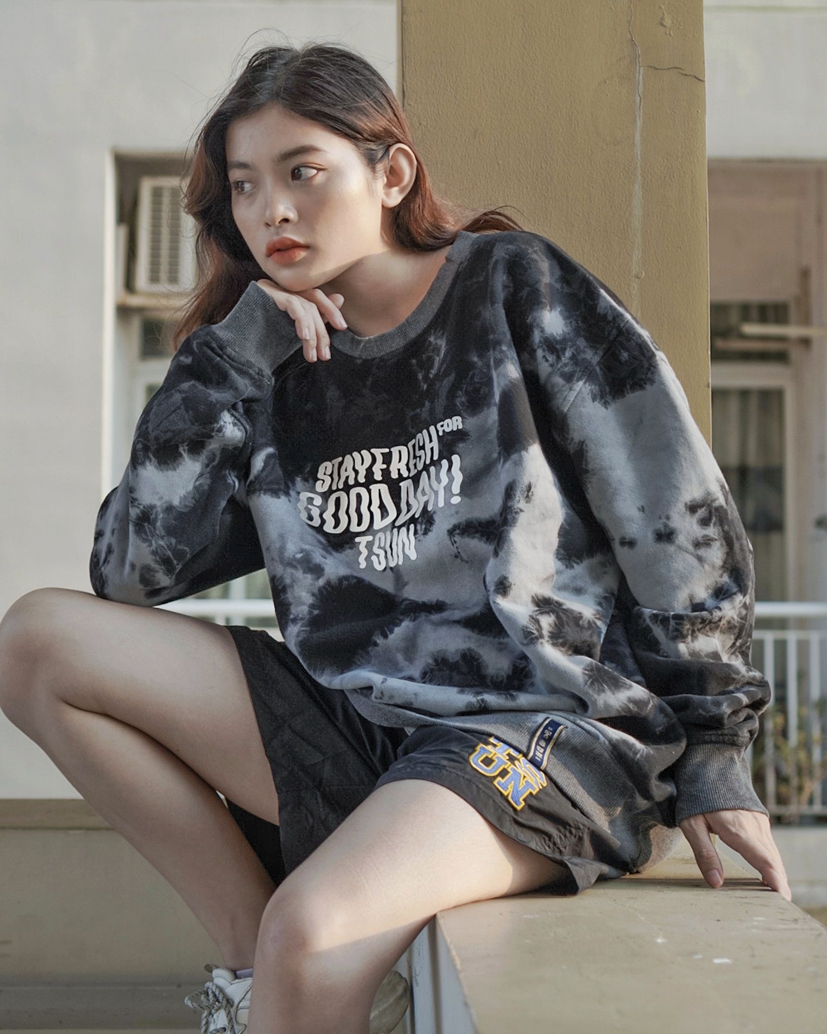 Tiedye Tee Sweater Black/Grey