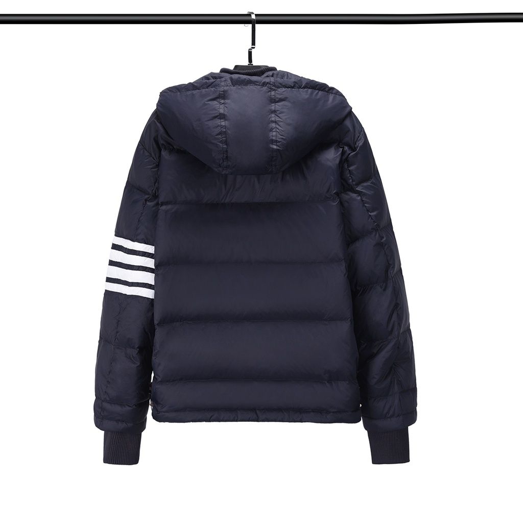 Áo khoác lông vũ nam cao cấp có nón Thom Browne 4-Bar 8892 Áo phao nam thiết kế tay áo kẻ sọc cực sang trọng