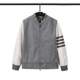  Áo khoác nam len lông cừu Thom Browne 4-Bar Varsity zip up 809 hàng thiết kế tay áo kẻ sọc cực sang trọng 