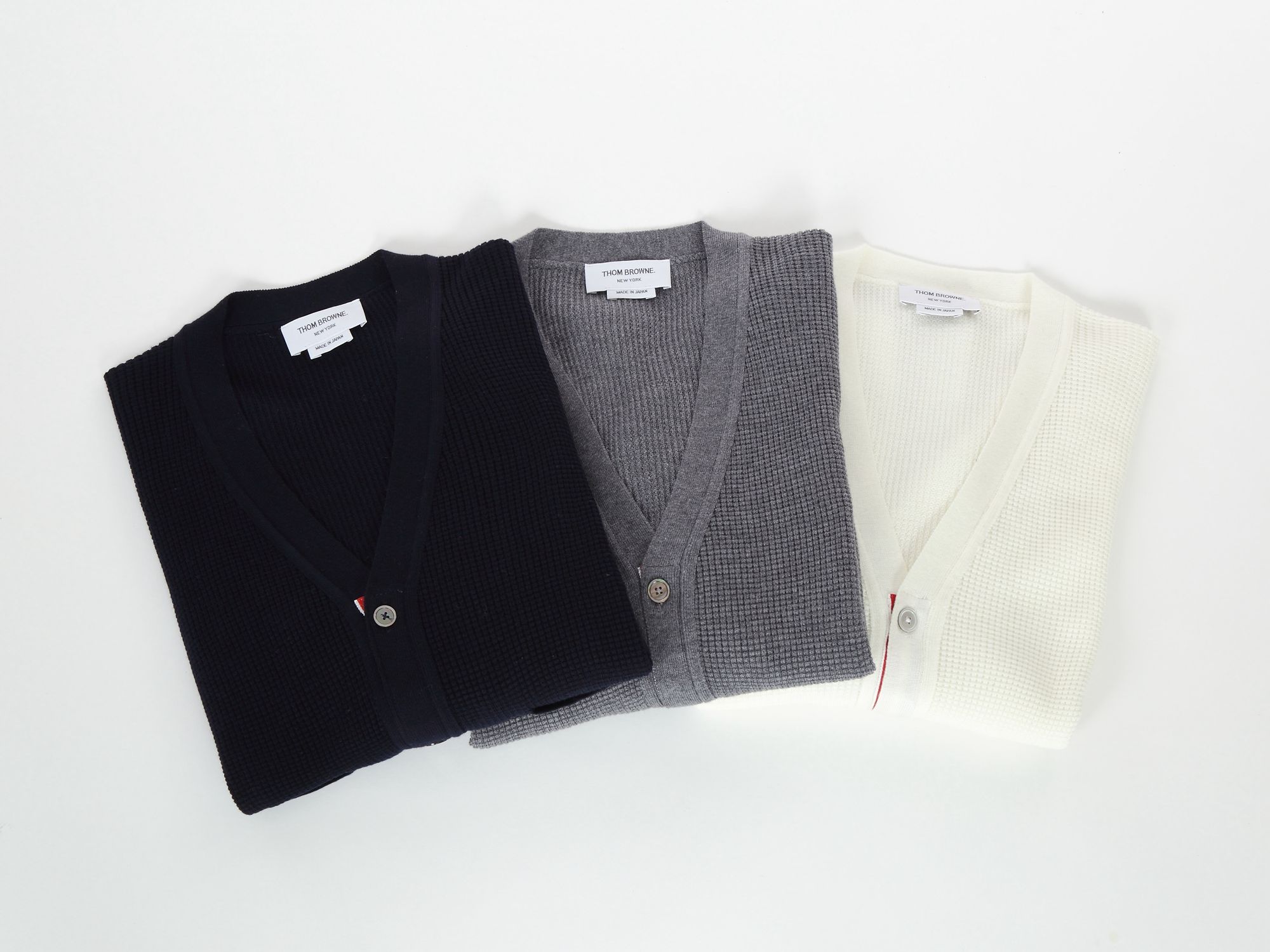 Áo khoác cổ tim Cardigan nam nữ dệt kim Thom Browne 4-Bar 20235 chất vải nhung tăm cao cấp thiết kế tay áo kẻ sọc